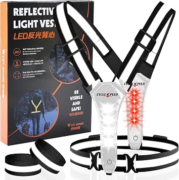 Led Reflective Vest Running Gear, Light Up Vest for Night Walking, High Visibility USB Rechargeable Adjustable Running Lights for Runners Walkers Men Women Kids