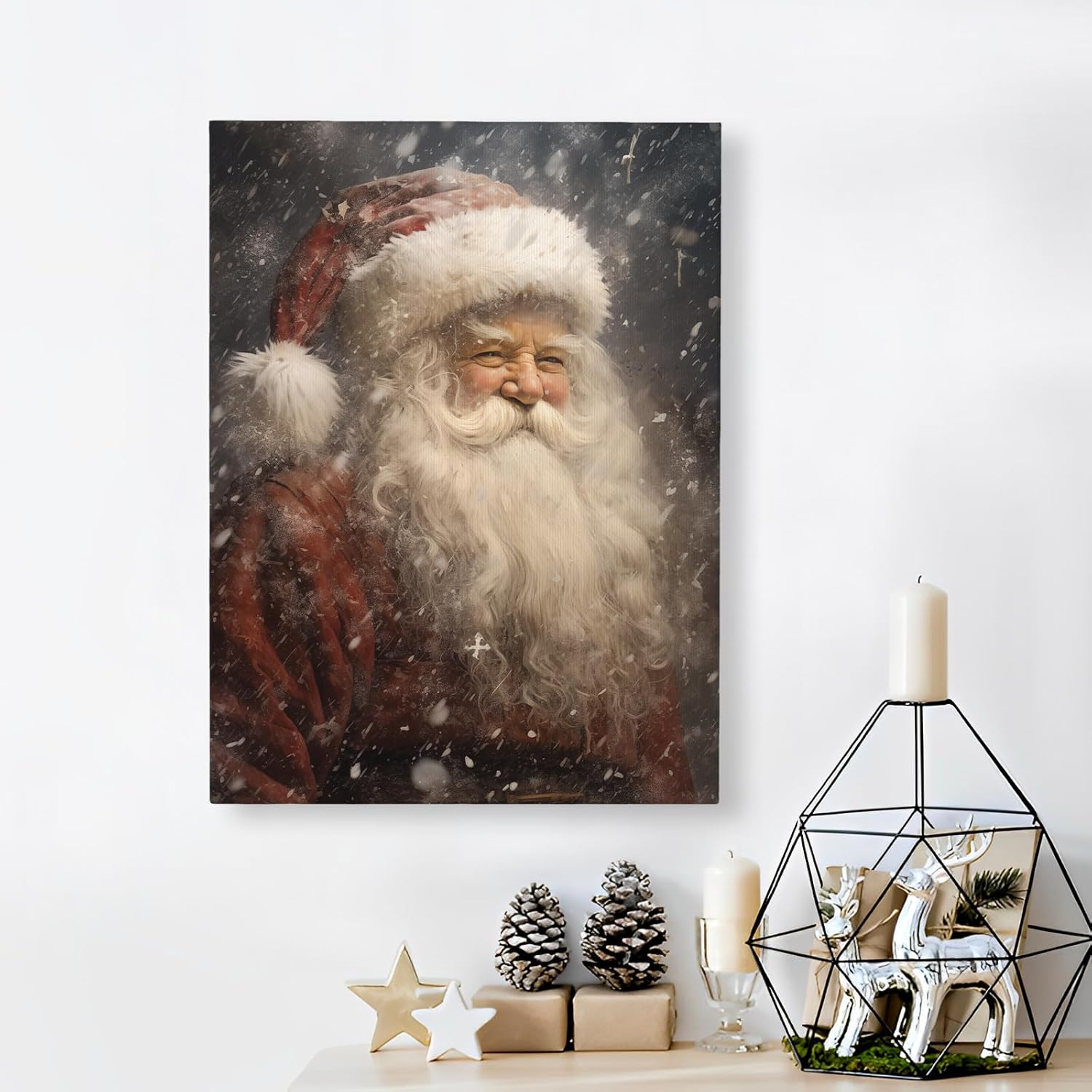 Christmas Canvas Wall Art 12x16 Inch – Vintage Santa Claus Print for Holiday Decor, Classic Santa Painting Picture for Living Room or Entryway