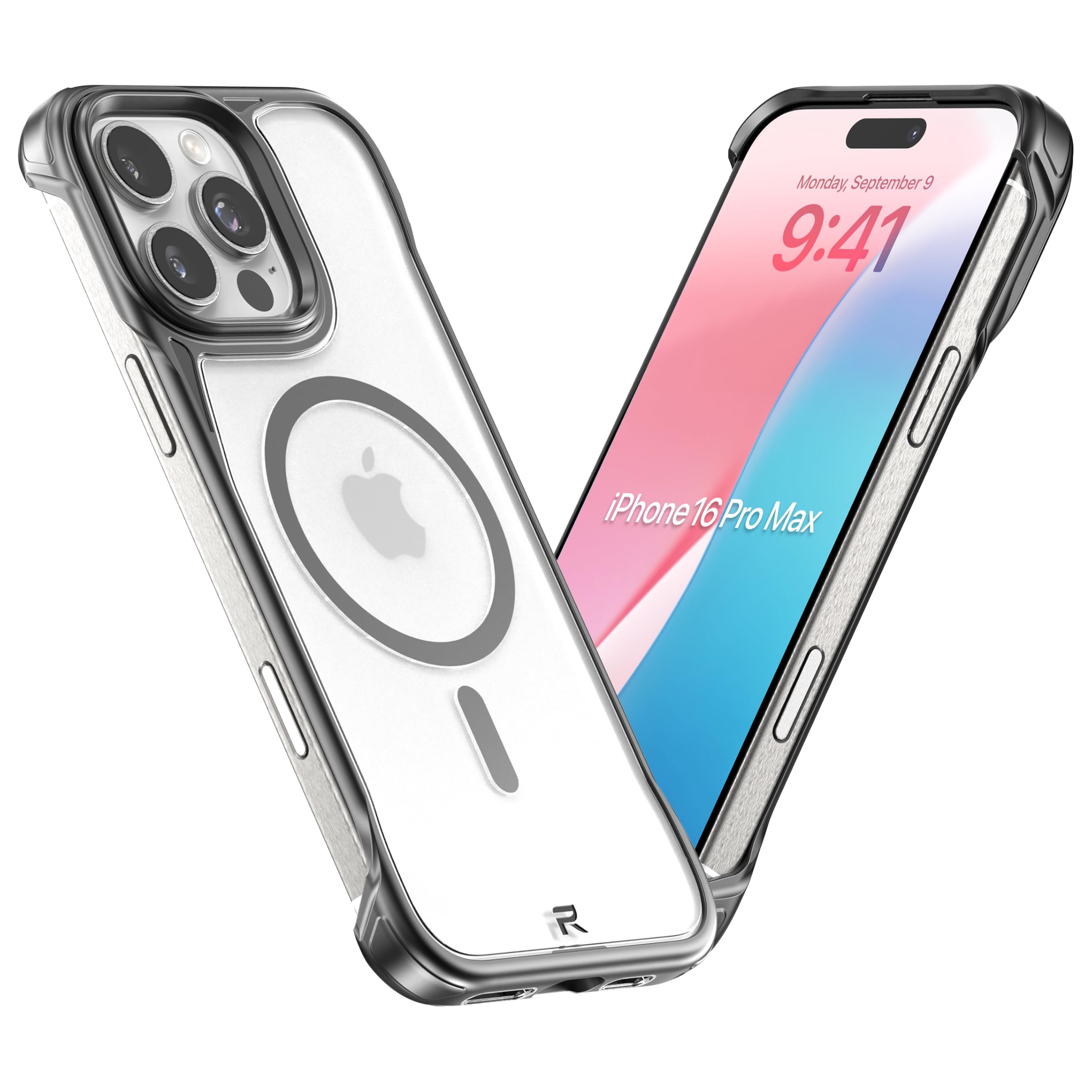 REBEL Custodia trasparente per iPhone 16 Pro Max [serie Frosted Flex] Lati esposti per il comfort, forte compatibile con MagSafe, texture opaca, protettiva antiurto, custodia senza cornice aggiornata,