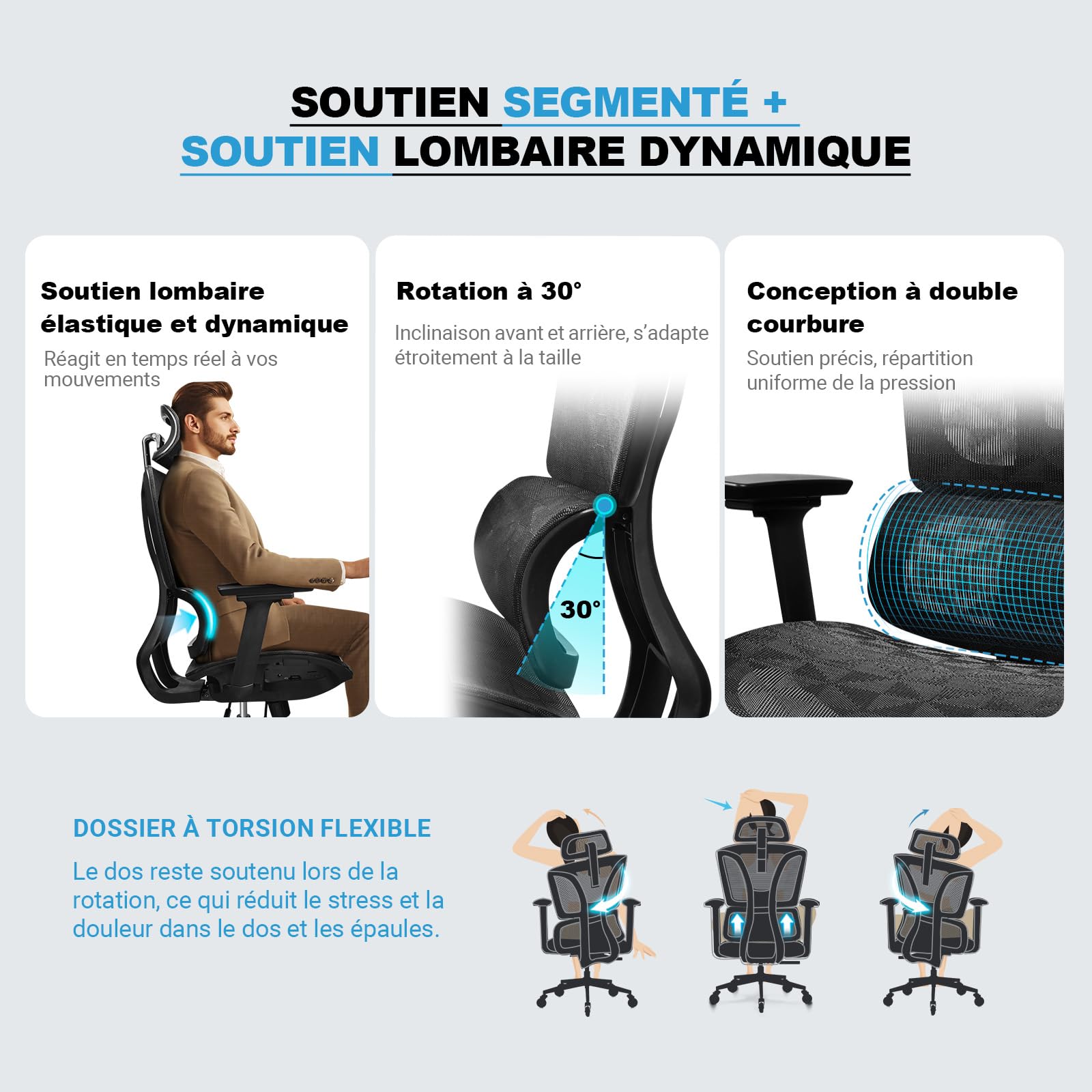 MELOKEA Fauteuil de Bureau Tout Mesh, Chaise Ergonomique Accoudoirs 4D