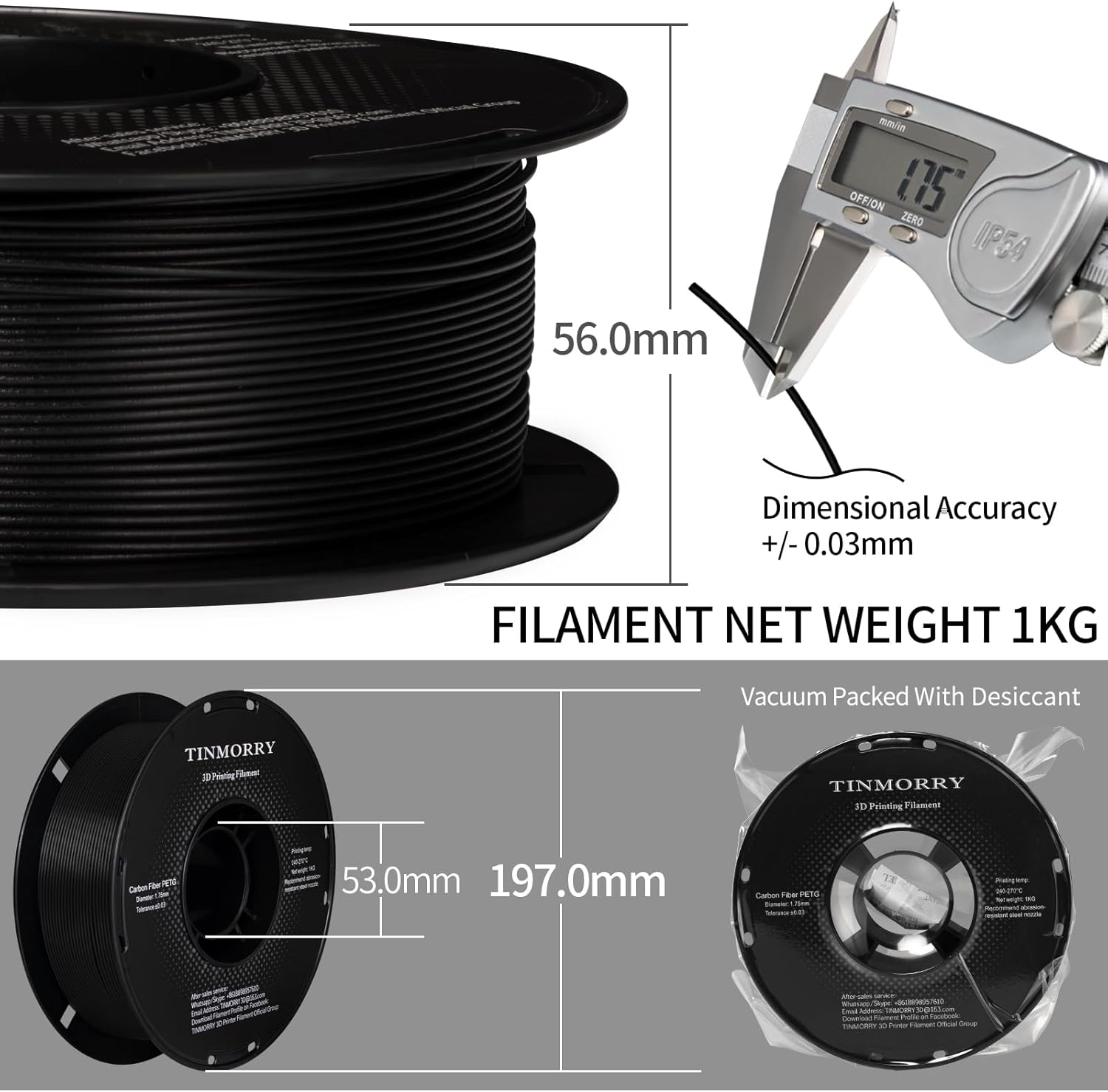 TINMORRY ASA Filament 1.75mm, High UV & Heat Resistant 3D Printer Filament, Durable & Toughness, Dimensional Accuracy +/- 0.03mm, Perfect for Printing Outdoor Functional Parts,1KG Spool, Black