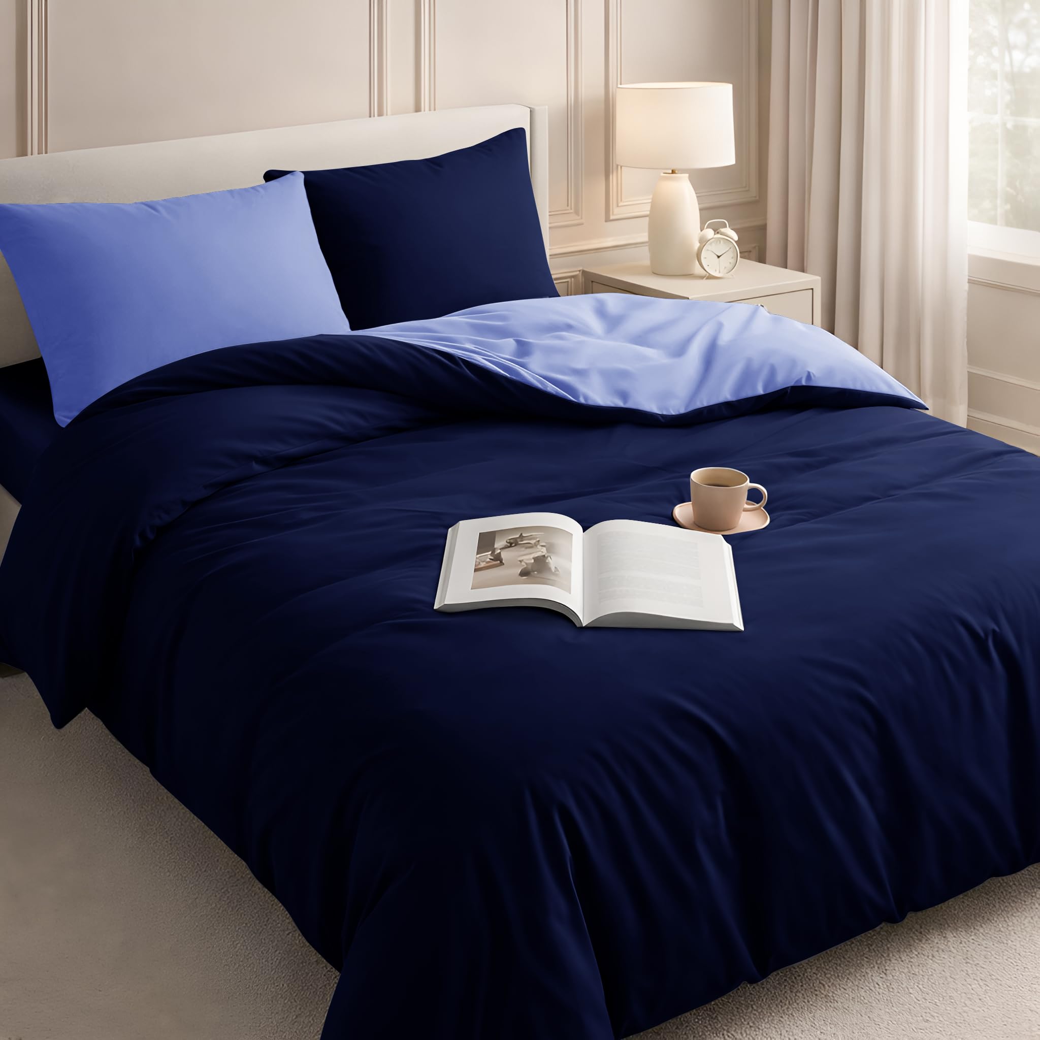 Velosso Duvet Cover Sets - Brushed Microfibre Duvet Covers with 2 Pillowcases - Hypoallergenic Ultra Soft Breathable Quilt Cover Set (Blue/Navy, King) — image 1