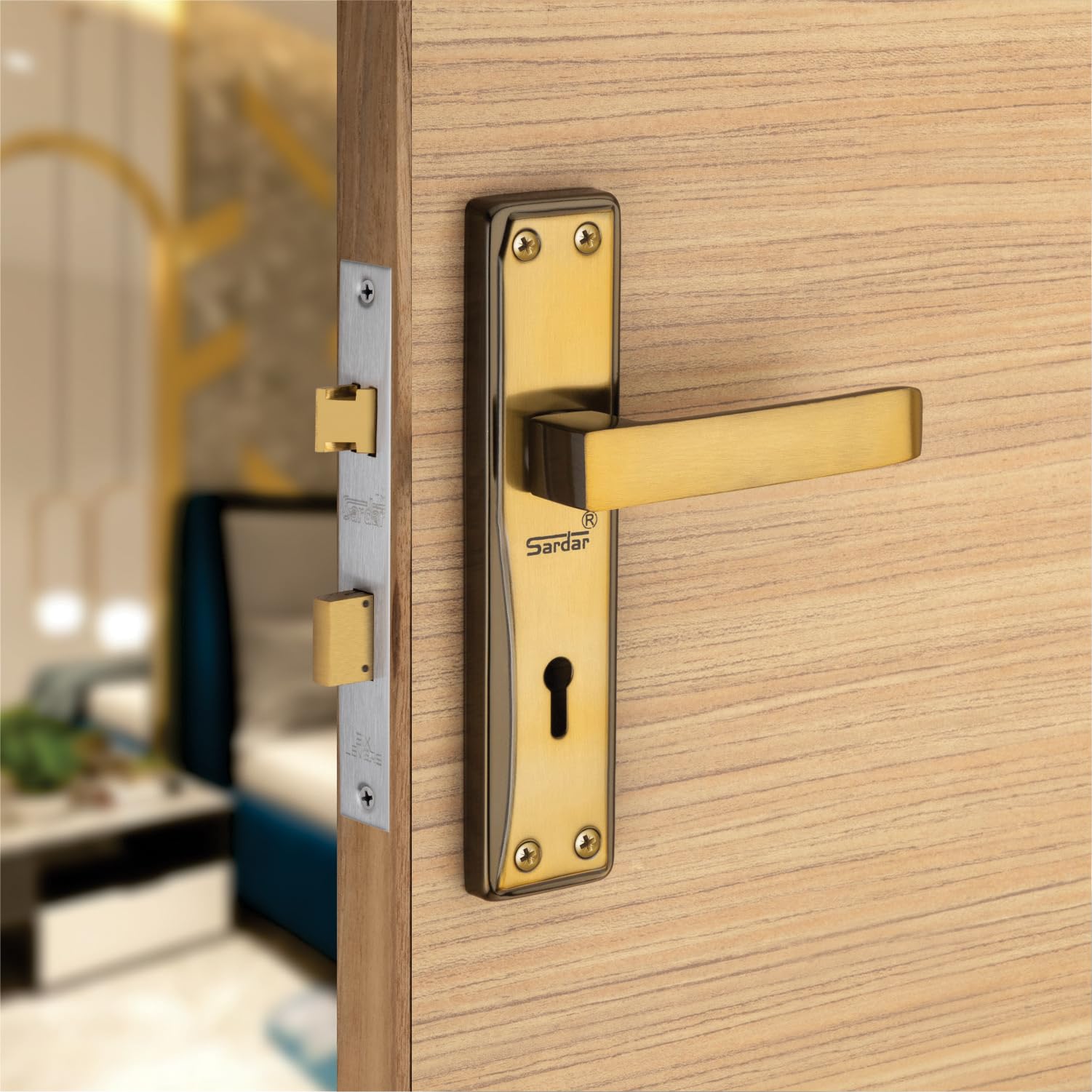 SARDAR Nexus 7 Inch Iron Handle Set|2 Keys | 6 Lever Single Turn Lock Set| Handle Set for Door, Bathroom, Bedroom, Living Room| (Black Gold) (B0CQYZ4LNM) Amazon Price History, Amazon Price Tracker