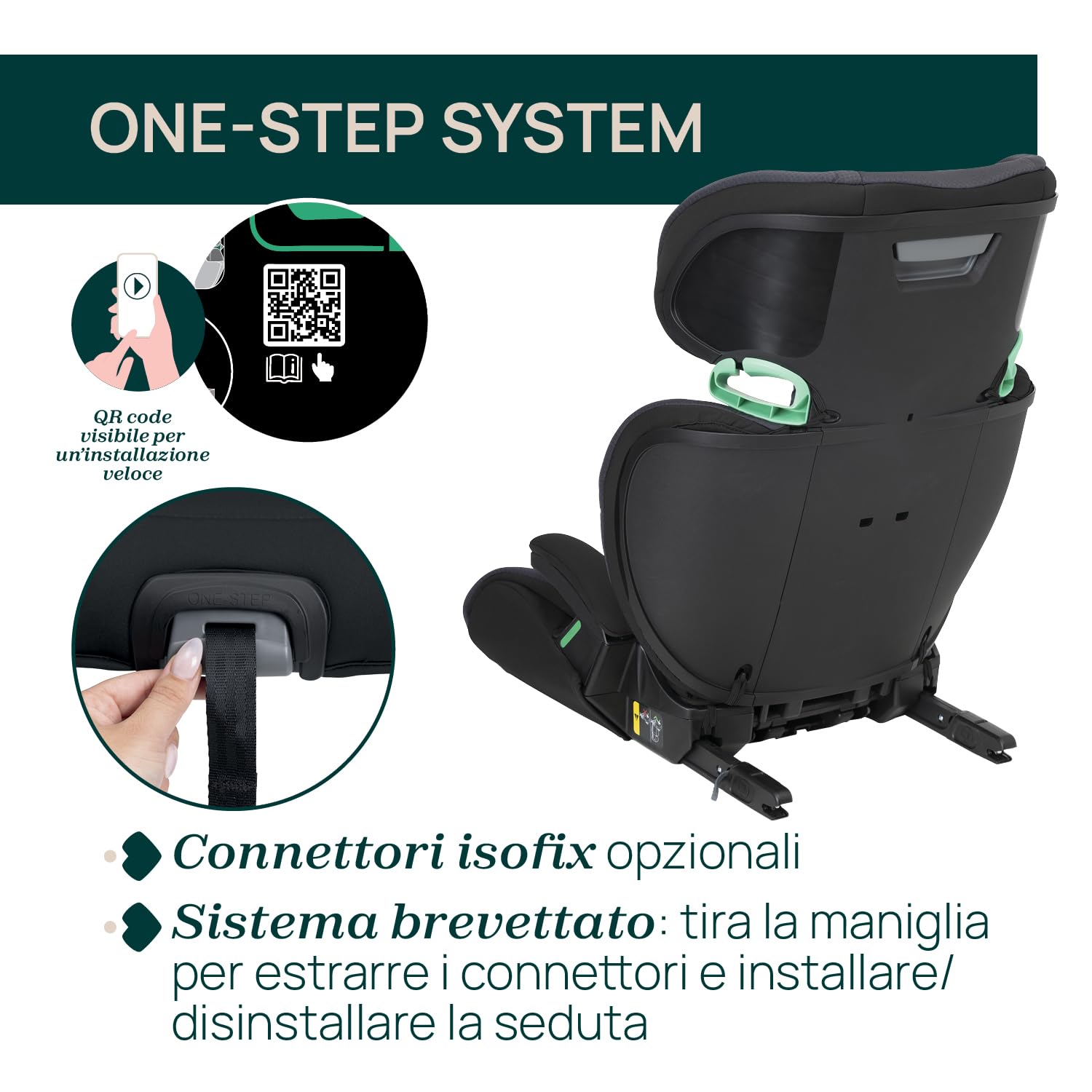 Chicco Quizy i-Size, Seggiolino Auto Bambini 3-12 Anni (100-150 cm), Facile da Installare con Sistema Isofix, Reclinabile, Regolabile in Altezza, con Braccioli Imbottiti e Seduta Confortevole, Nero