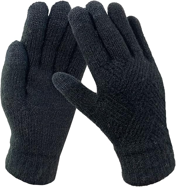 ehsbuy Thermal Winter Gloves Womens Touch Screen Wool Warm Lining Cable Knit Gloves Cuff Elastic Soft Windproof Phone Gloves for Skiing Cycling Hiking Driving Outdoor Sports
