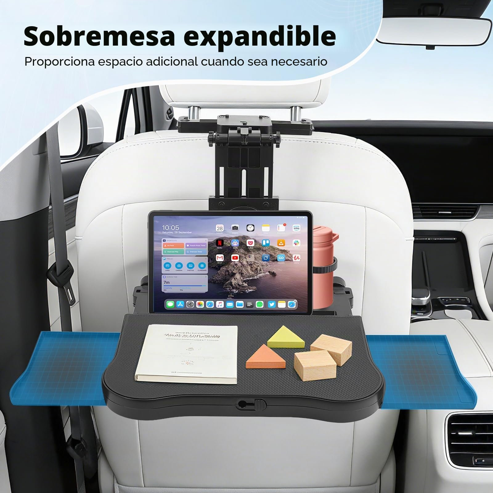 Mesa de Coche para Asiento Trasero de copiloto, Escritorio con Soporte para Bebidas y Soporte para teléfono móvil, Mesa de Comedor Multifuncional para Viajes en Coche, para Trabajar, Escribir