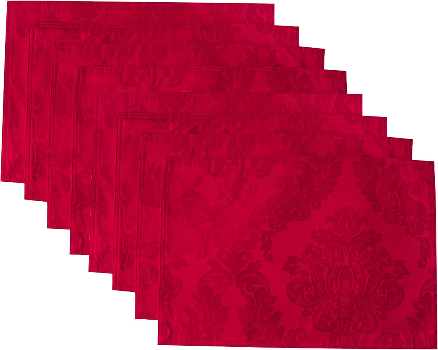 Place Mats Set of 8 – Rectangle Rectangular Waterproof Fabric Polyester Cloth Washable Wipeable Heat Resistant Placemats for Kitchen Dining Dinner Table Indoor 13 X 19 Inch Red