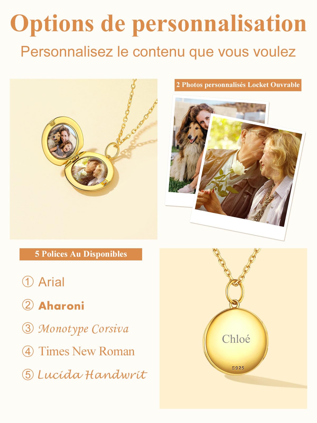 Custom4U Cadeau personnalisé pour femme - Médaillon ovale en argent sterling pouvant contenir des photos - Pendentif photo personnalisé avec chaîne de 40,6/45,7/55,9 cm, cadeau élégant pour