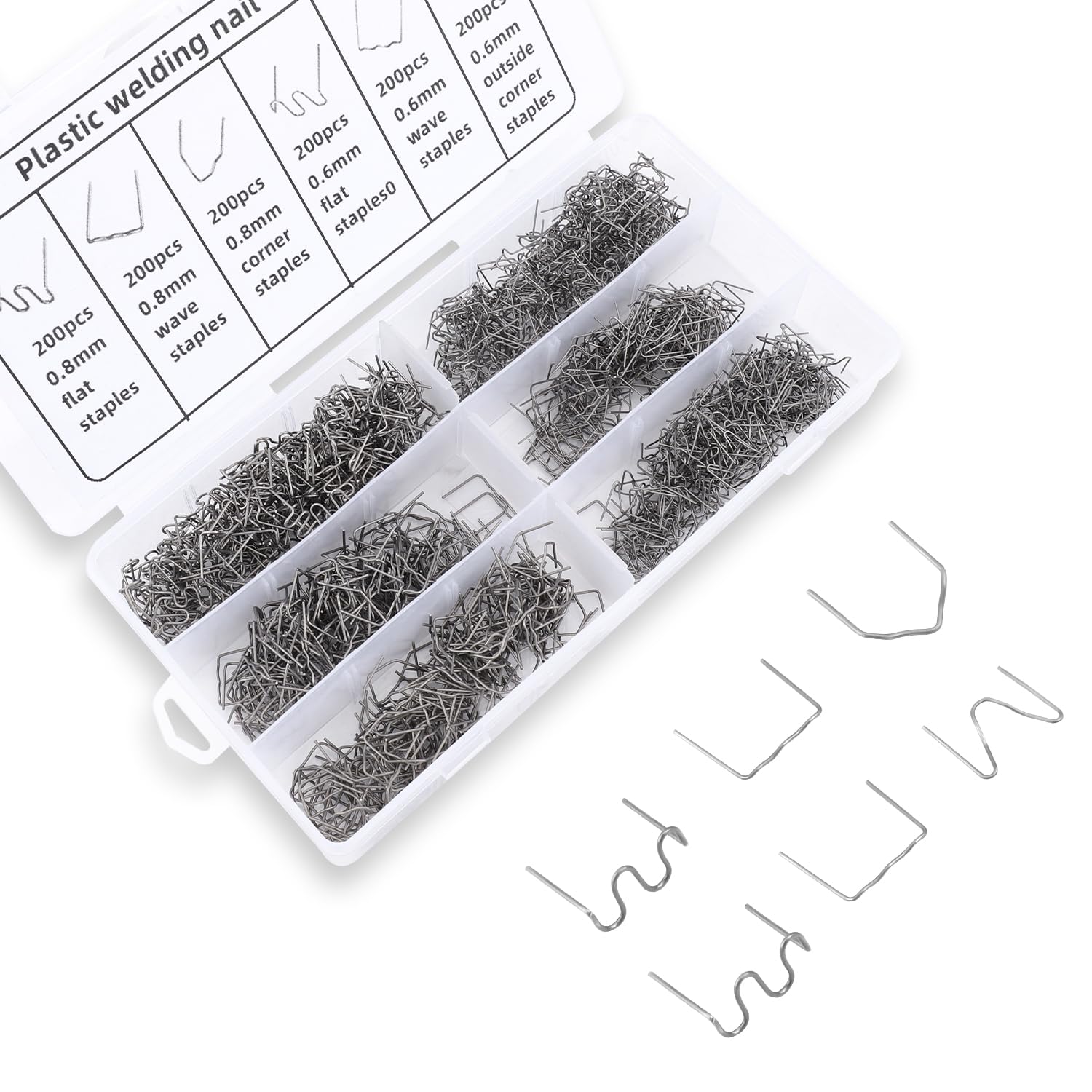 1200pcs Plastic Welder Staples, Stainless Steel 6 types Hot Stapler