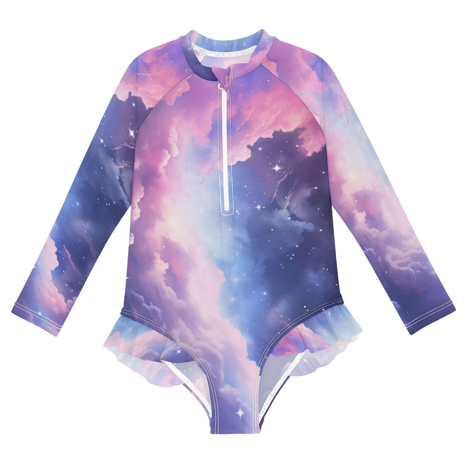 ALAZA Toddler Swimsuit Girl Bathing Suit Swimwear Rash Guard Cloud Purple Long Sleeve 3T
