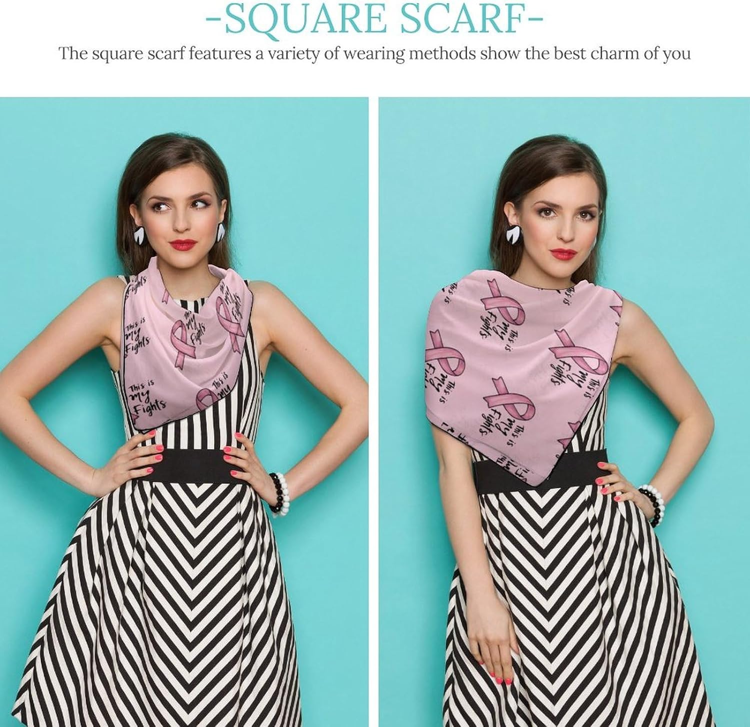 This Is My Fights Ribbon Breast Cancer Silk-Like Square Scarf for Women Vintage Printed Neck Scarf Bandanas Hair Scarves