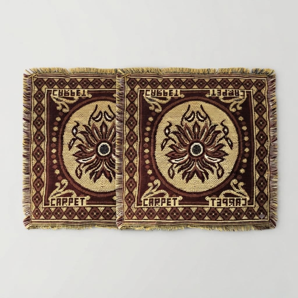 Set of 2 Worship mats Pooja Asan Premium Velvet Designer Table Mats/Pooja Aasan/Multi-Purpose Mats - Set of 2 (Carpet Maroon)-image-29