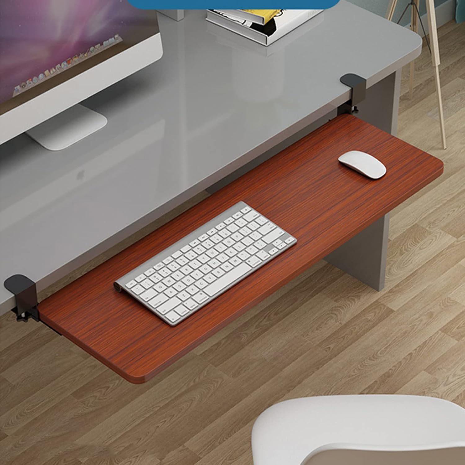 4 Colours Wood Keyboard Tray with Slide Rails for Sliding Under Desk Desk Extender Adjustable