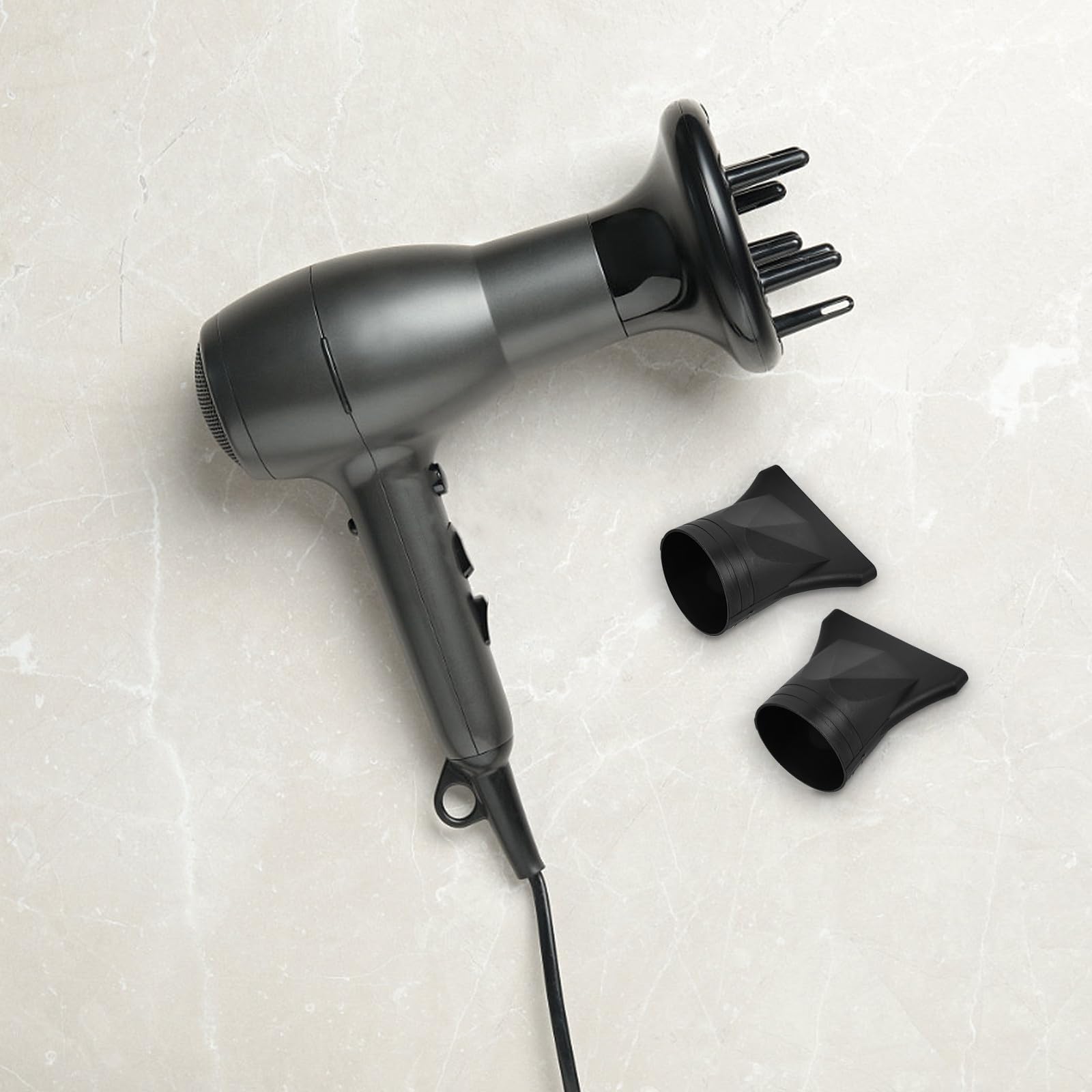 NOLITOY Beccuccio Phon in Plastico Nero 3 Pezzi, Resistente ad Alte Temperature, Accessorio per Asciugacapelli per Casa e Salone