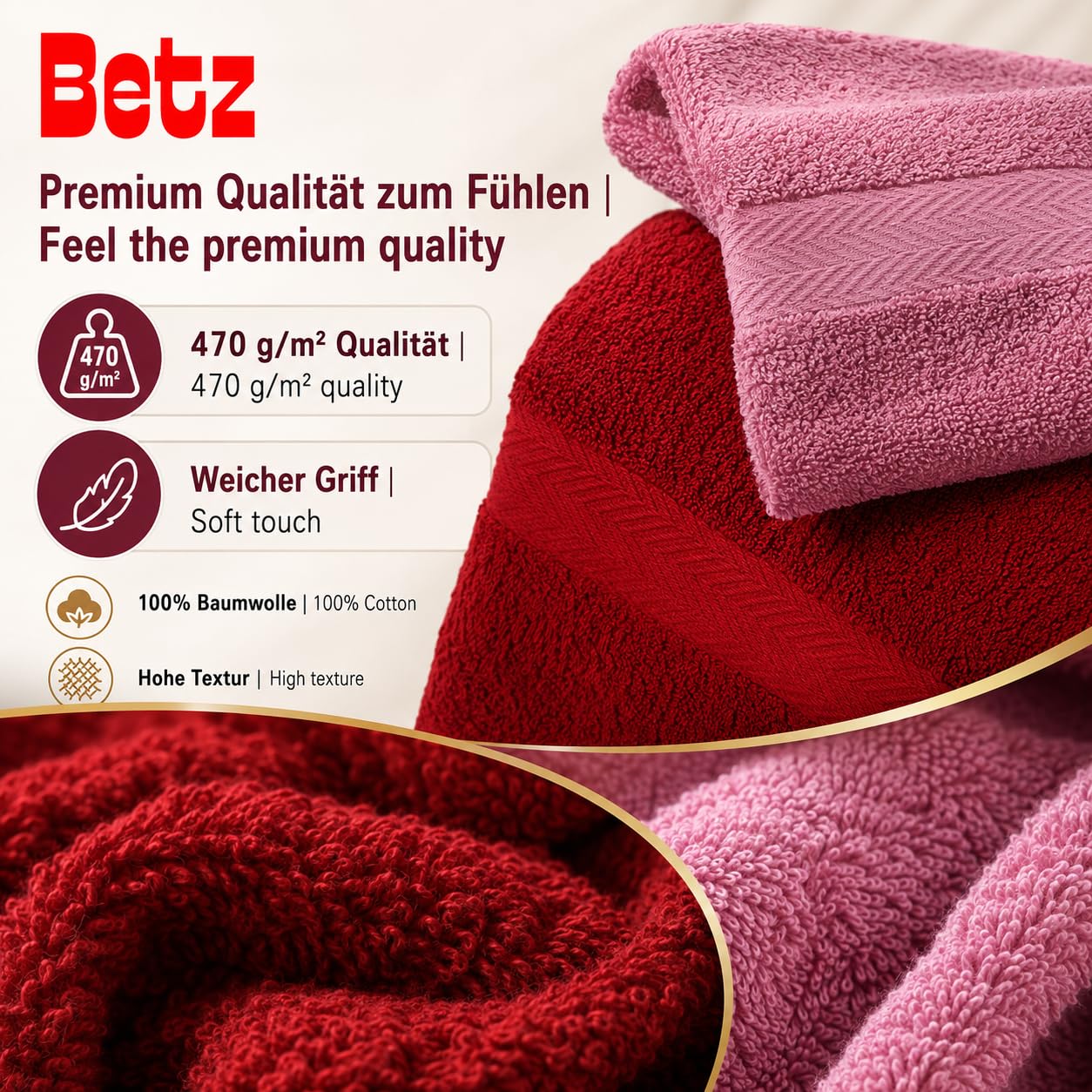 Betz 12-częściowy zestaw ręczników PREMIUM 100% bawełna 2 ręczniki kąpielowe 4 ręczniki do rąk 2 ręczniki dla gości 2 ręczniki do rąk 2 rękawice do mycia kolor rubinowy czerwony/jagodowy