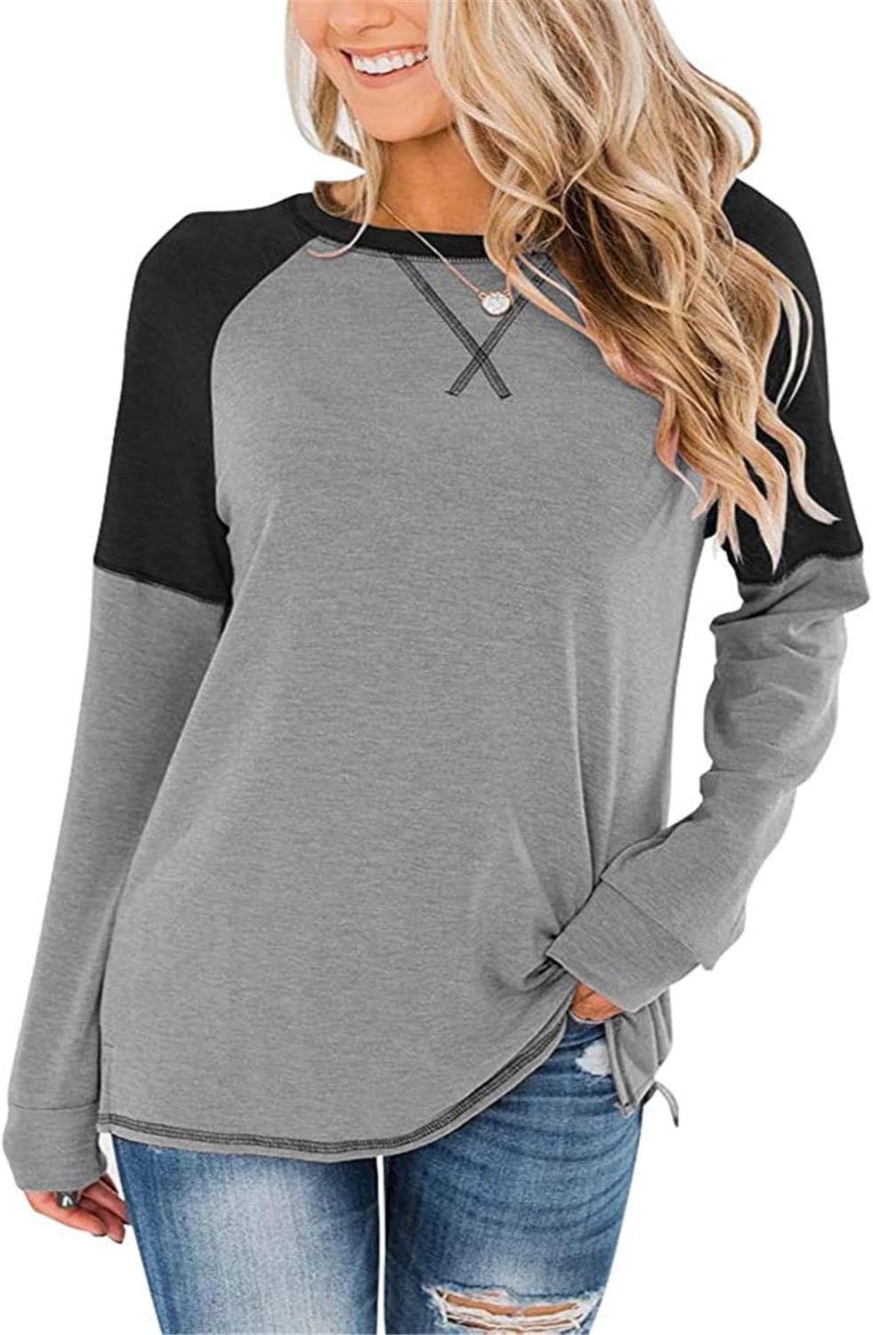 HARHAY 2023 Women's Long Sleeve Faux Suede Casual Blouse Tunic Shirt Tops Small A-grey
