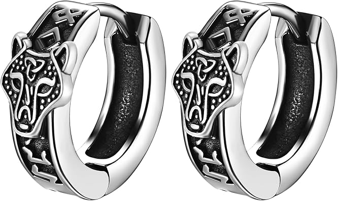OIDEA Viking Huggie Hoop Earrings for Men Silver Vintage Viking Runes Compass Earrings Stainless Steel Protection Amulet Jewelry Gifts for Men Women