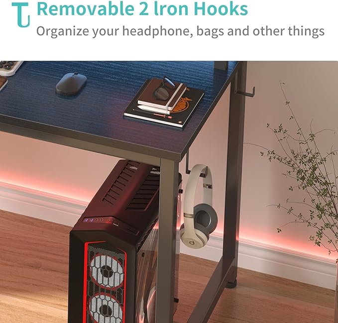 Escritorio Gamer con Luces LED y Toma Corriente, 100 cm, Neg miniatura 9