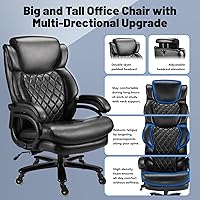 Vista 5 de 600lbs Big and Tall Office Chair, Executive Chair with Adjustable Headrest, High Back Extra Wide Seat, Heavy Duty PU Leather for Home Office