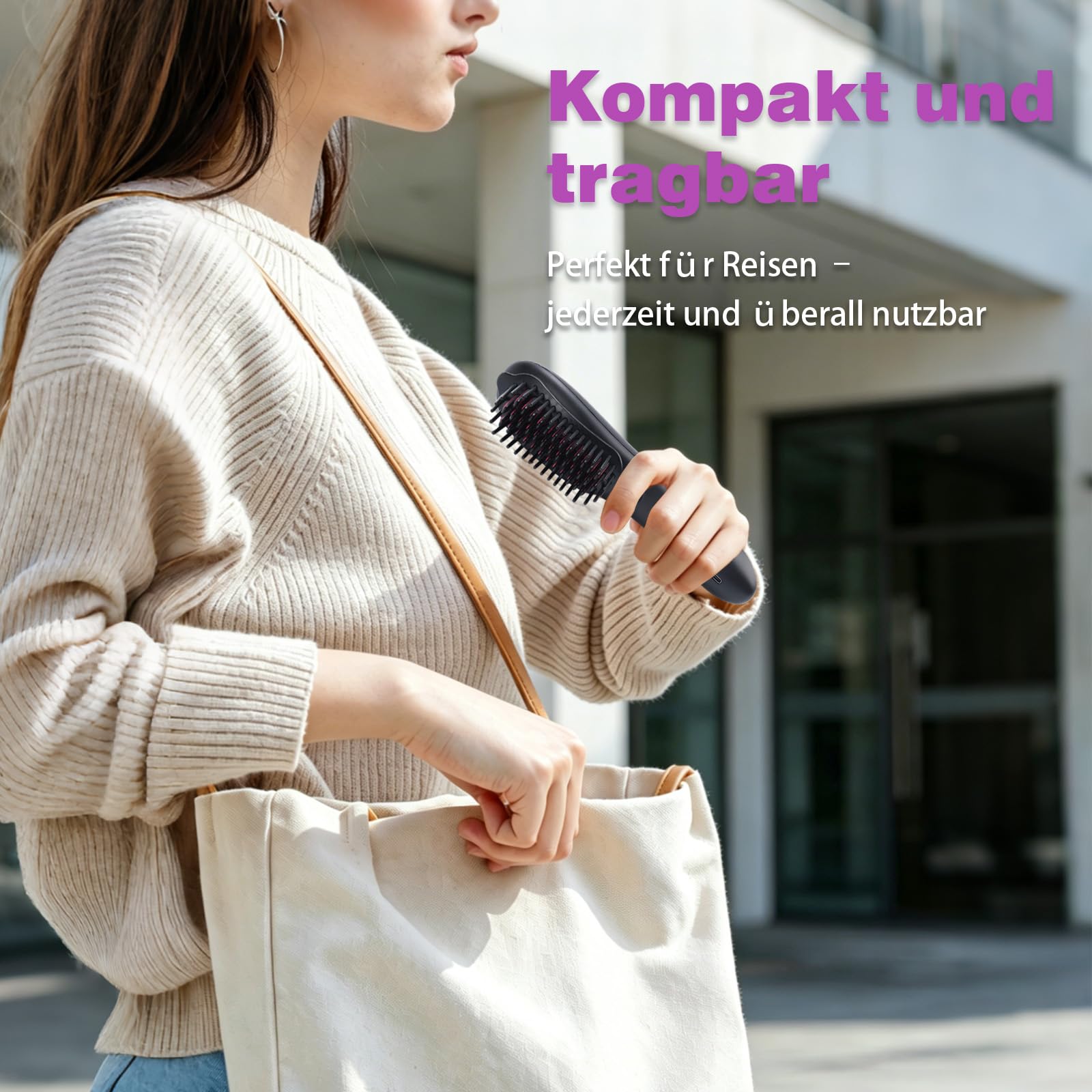 Glättbürste, Warmluftbürste für kurze Haare, Stylingbürste für kurze Haare | kabellos mit Pflegespray, gegen Haarknoten, glättet, 25s Keramikheizung, 3 Stufen, reisefreundlich, haarschonend.