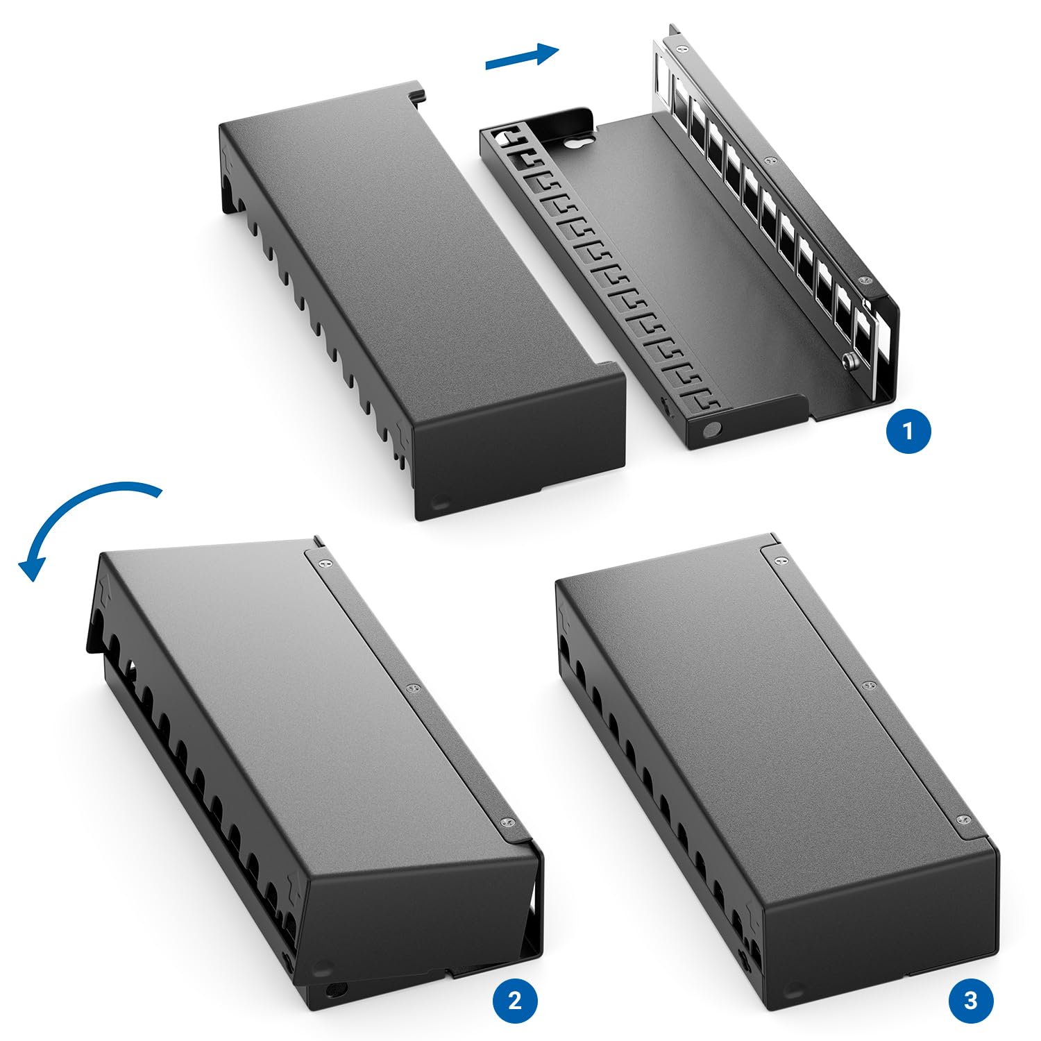 deleyCON 12 Ports CAT7 Set de Panneaux de Brassage avec 12x CAT.7 RJ45 Module Jack Keystone STP 10 Gbit/s - Compatible avec le Câble de Pose CAT6 CAT6a CAT7 CAT8 Ethernet LAN DSL Câble Réseau - Noir