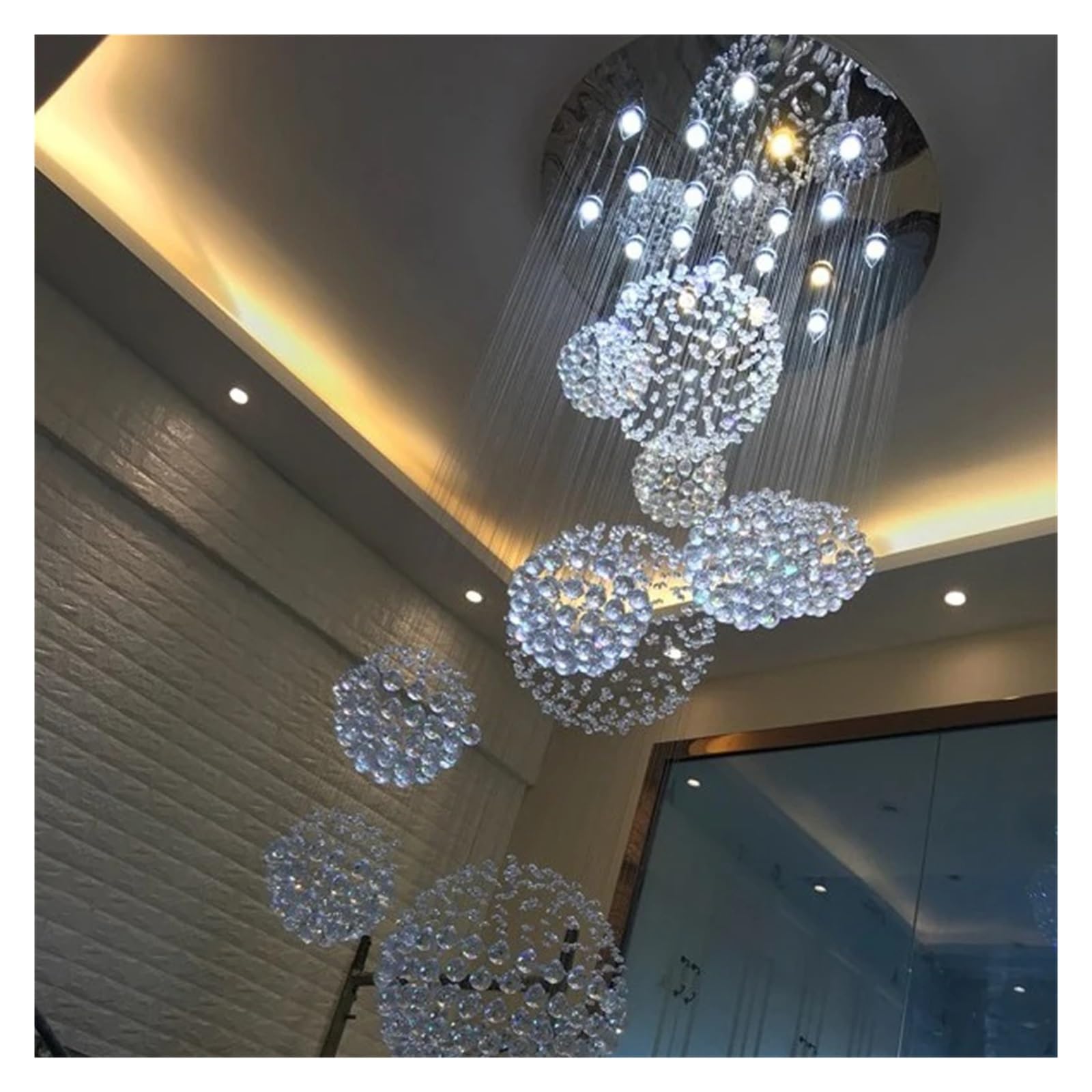 Lampy wiszące LED, żyrandole, sufity okrągłe, oświetlenie LED z dużym kryształem, oświetlenie wewnętrzne, oświetlenie schodów, oświetlenie sypialni. Oświetlenie holu (rozmiar: śred