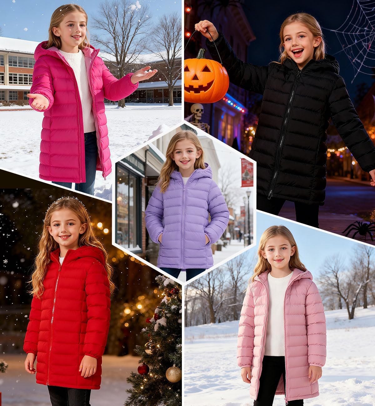 Enlifety 4-11T Girls Winter Coat Long Lightweight Hooded Puffer Jacket - Image 6