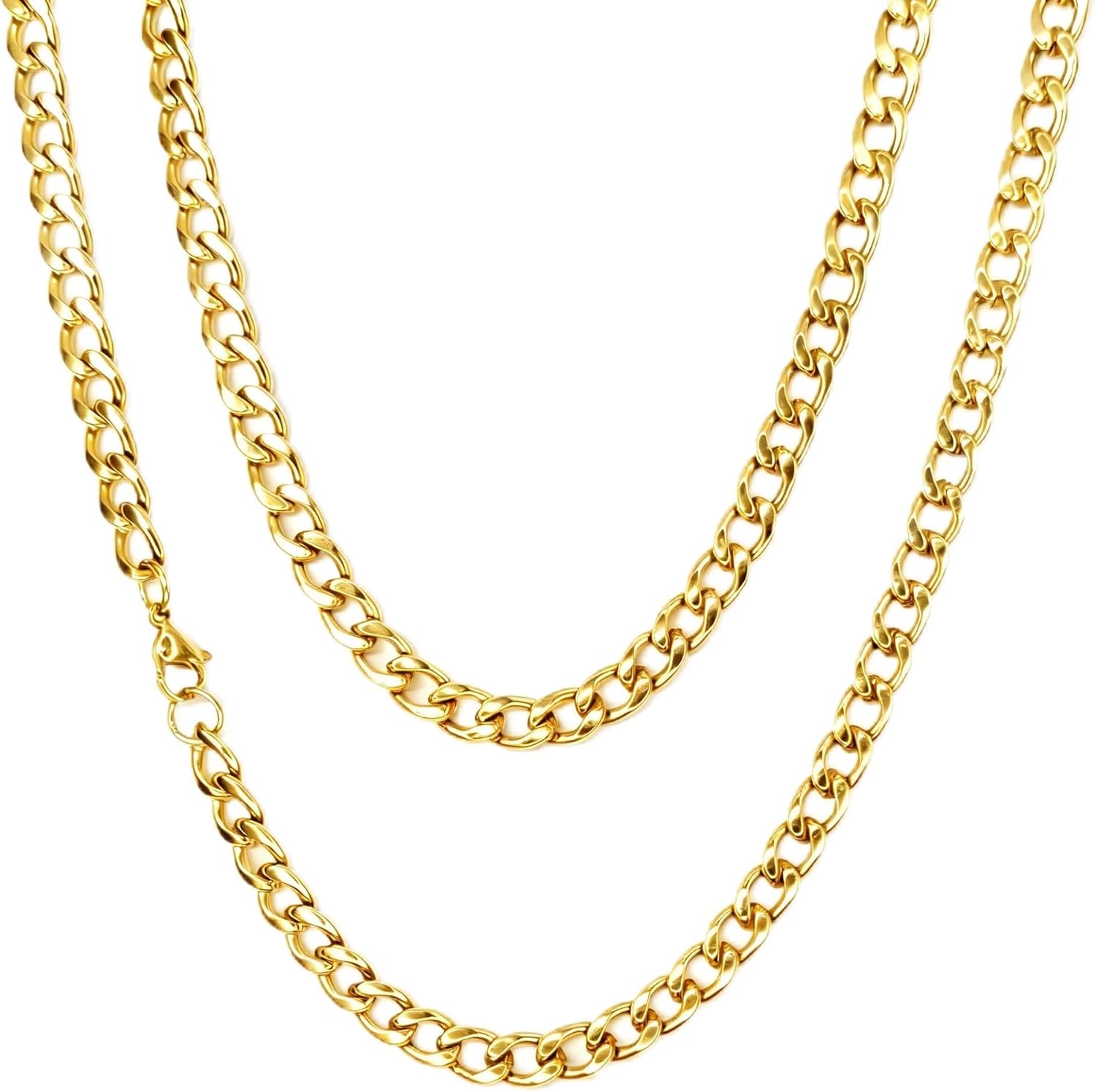Neshat Cuban Chain for Men Women, 5mm 7mm Width Stainless Steel Gold Plated Miami Curb Chain, Mens Necklace Chain 18 inches 20 inches 22 inches 24 inches 26 inches