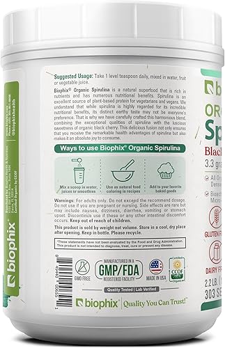 Miniatura 9 de biophix Polvo orgánico de espirulina de 2.2 libras, sabor a cereza negra, superalimento rico en proteínas, rico en nutrientes, potente antioxidante,