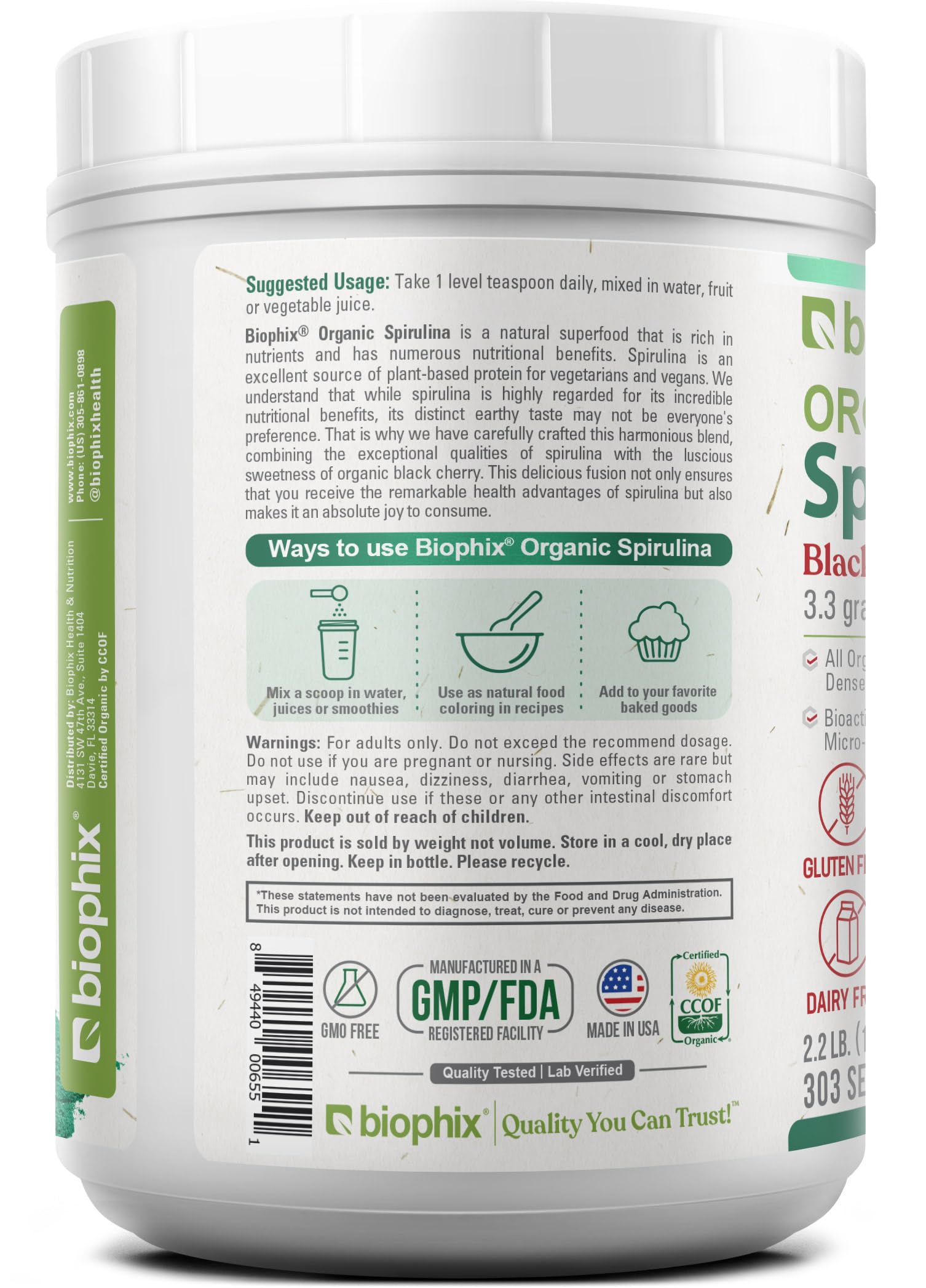 biophix Organic Spirulina Powder 2.2 lb Black Cherry Flavor - Protein-Rich Nutrient-Dense Superfood - Powerful Antioxidant - Supports Immune Health — Amazon image 9