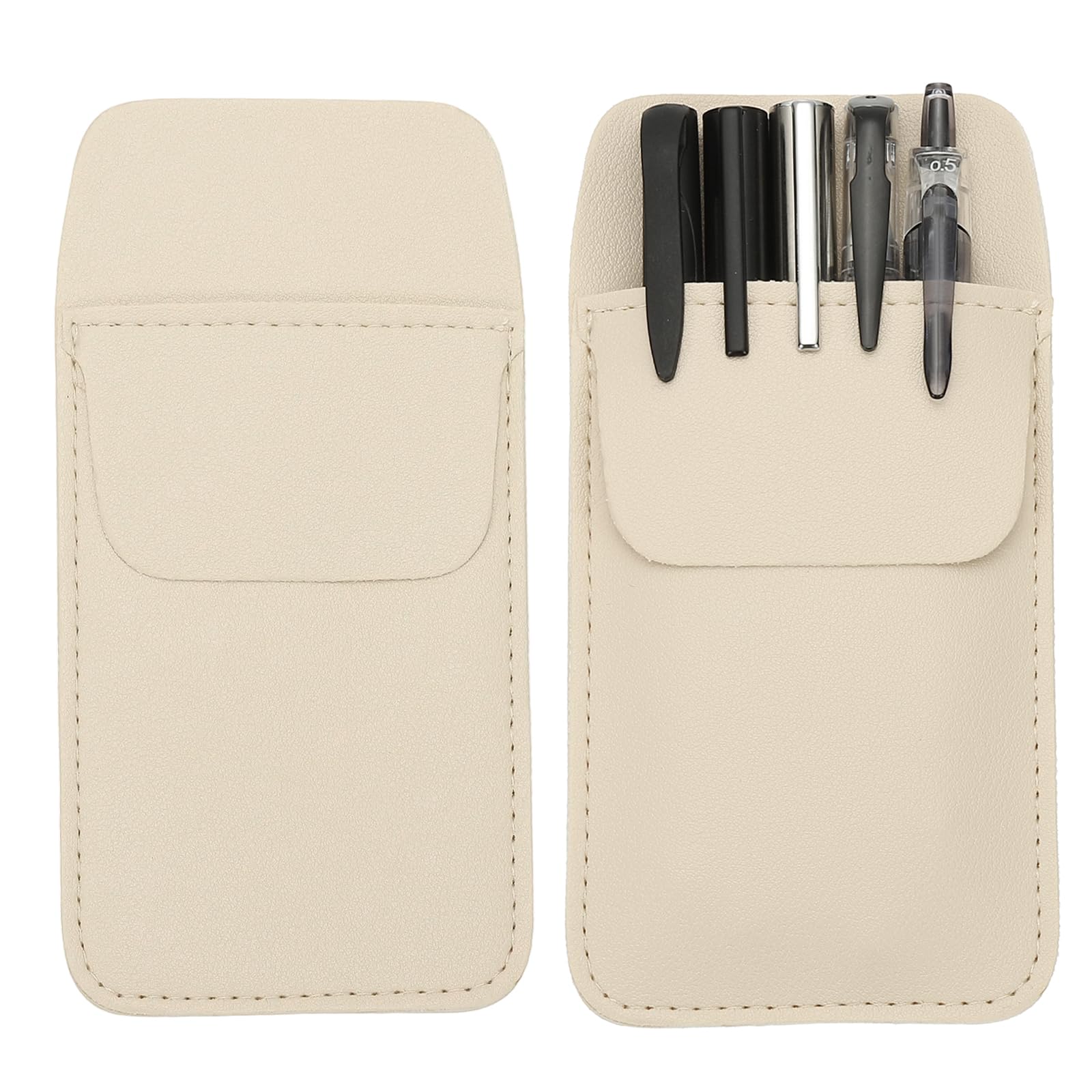 PATIKIL 2 Pack Leather Pocket Protector, MultiPurpose Pen Pocket Protector Pen Holder Organizer Pouch Pencil Sleeve for Heavy Duty Shirts Lab Coats Pointers Notes Card Office, Beige