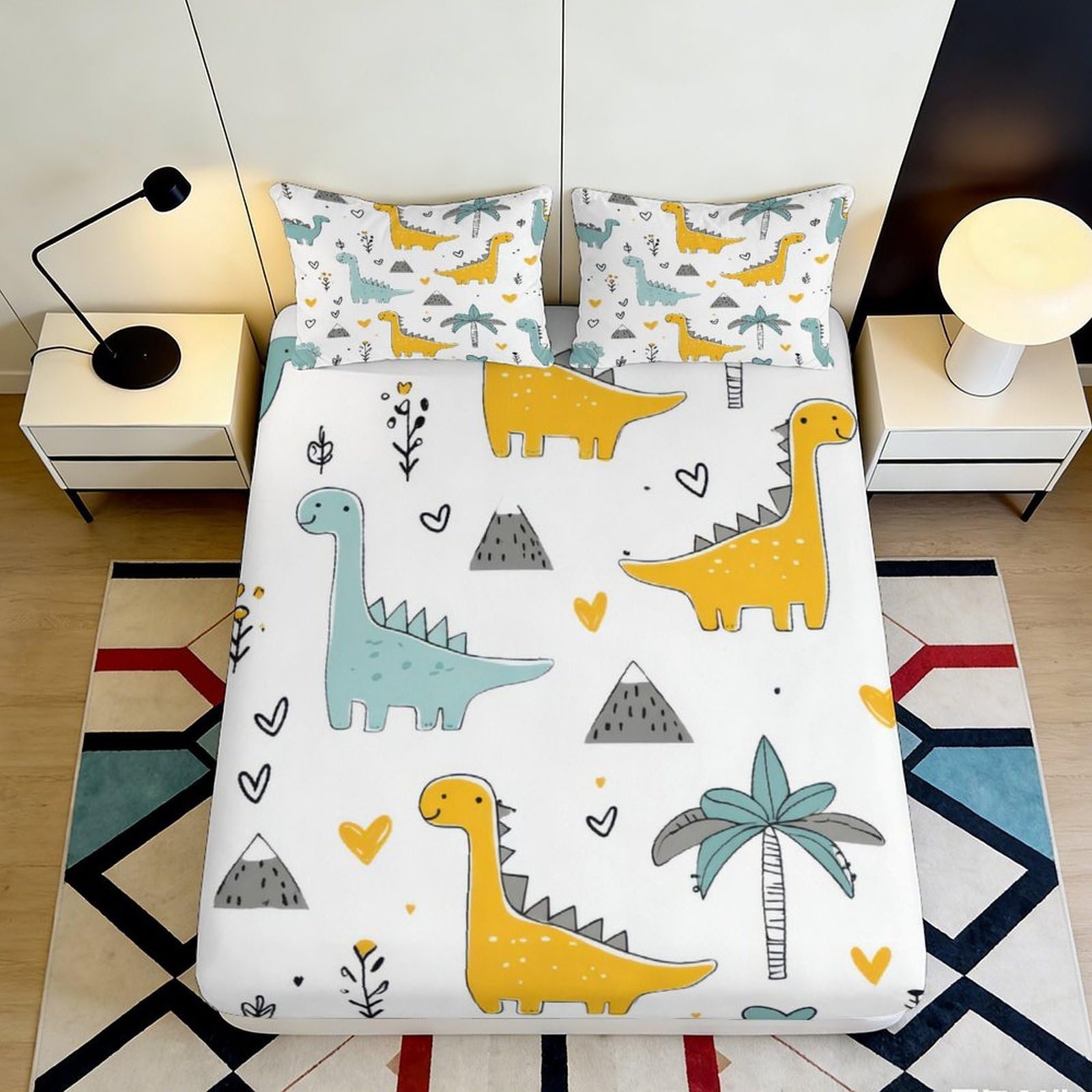 Kzqjxnhpcr Style-5 3D Printed Dinosaur Design Fitted Sheet Microfiber Deep Pocket Elastic Hem Dinosaur Mattress Fitted Cover Bedroom Washable 90X200x25cm 90X200x25cm