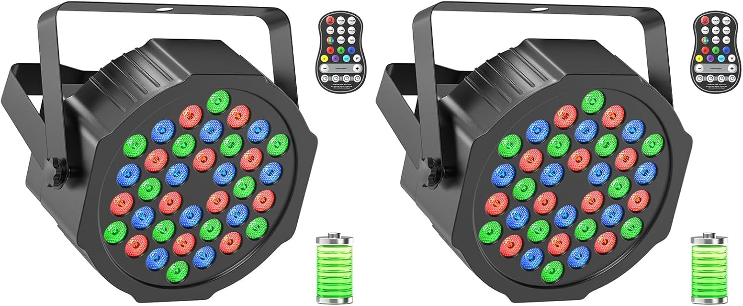 2pcs 36 LED Par Light, 36W Rechargeable Stage Lights RGB DMX Remote Control Battery Powered Uplights for Events Wedding DJ Live Show Performance Party Church