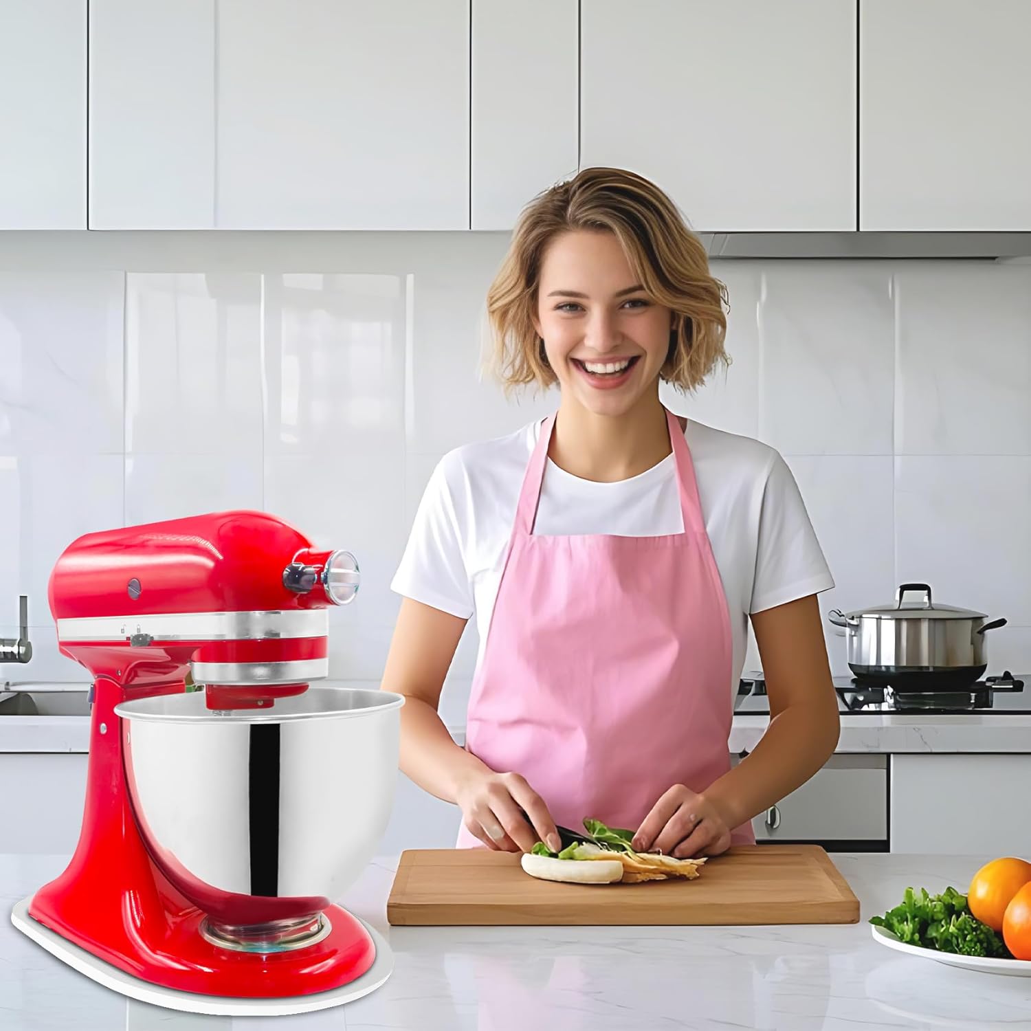 Compatible with Kitchen aid 4.5-5 Qt Bamboo Mixer Slider - Appliance Slider for Tilt Head Kitchen aid Stand Mixer Artisan, Countertop Storage Mover Sliding Tray Accessories Attachments-white