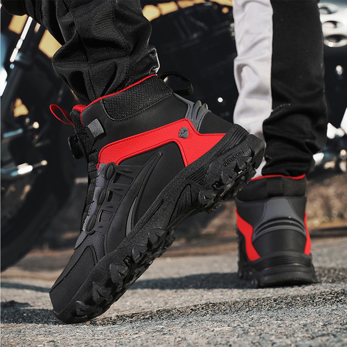SDEQA Stivali da Moto Uomo Scarpe Racing Motocross | Stivali Touring Equitazione Antiscivolo Impermeabili Protezioni Rinforzate per Pista e Strada