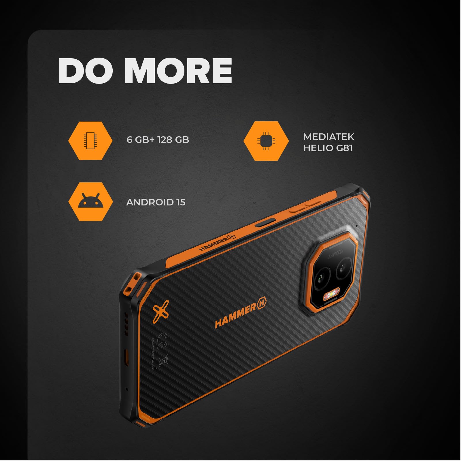 Hammer Energy X2 Wytrzymały smartfon z systemem Android 15, nietłukący się telefon 6,1", IP69, 6 GB RAM, 128 GB pamięci, 5000 mAh, eSIM, 2 lata