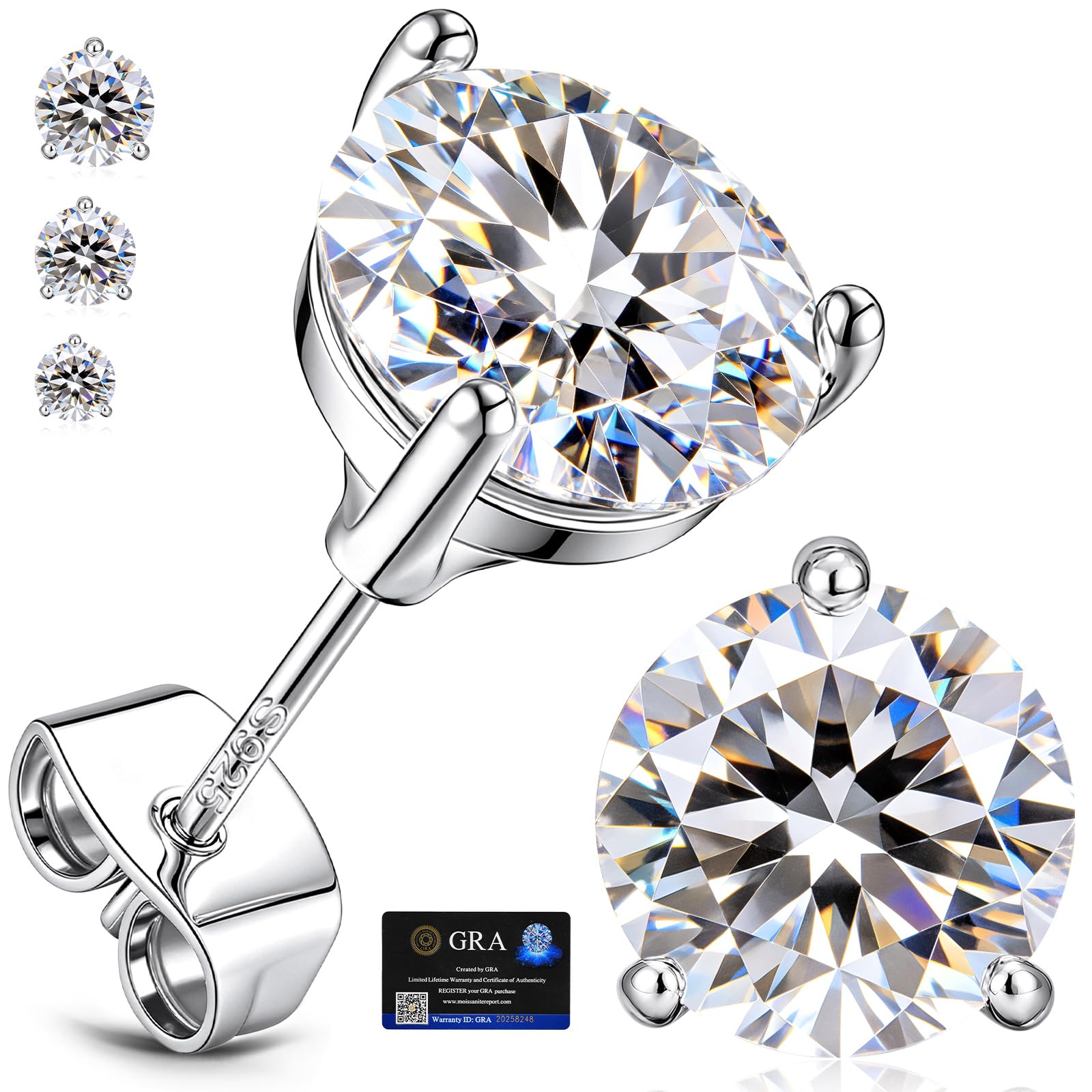 adoyi Moissanite 여성용 다이아몬드 스터드 귀걸이 925 스털링 실버 포스트 18K 화이트 골드 도금 귀걸이 저자극성 앙증맞은 플랫 백 스터드 귀걸이 주얼리 여성용 D 색상 VVS1 투명도 1.0CT-2.0CT