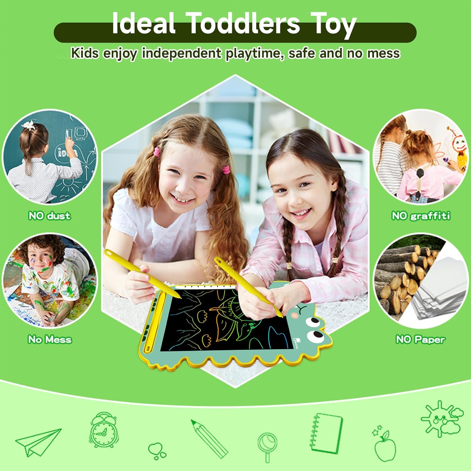 TUNJILOOL 8.5 Inch LCD Writing Tablet Dinosaur Drawing Board, Reusable Erasable Doodle Pad for Home School Travel Use
