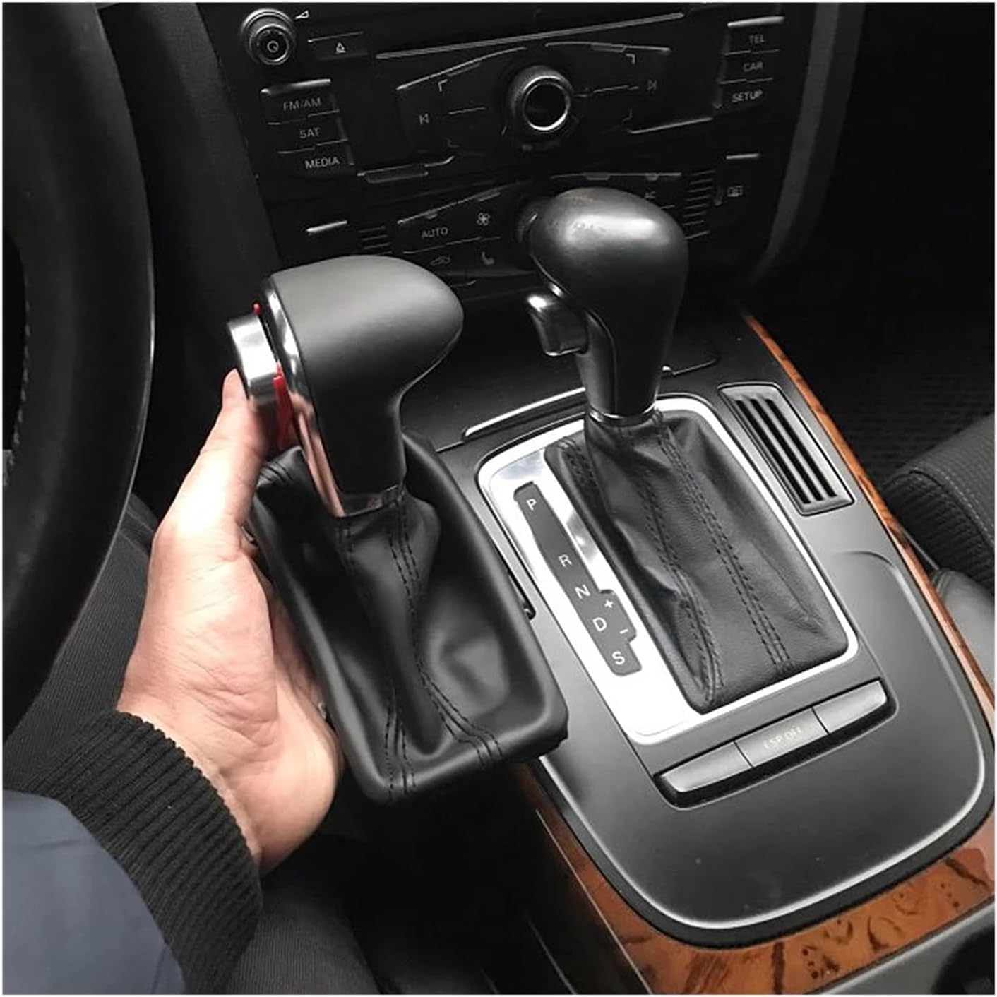 Car Shift Knob Cover Replacement for A6 C6 A3 8P A4 B8 A5 Q5 2009-2014 Gear Shift Knob Boot Auto Automatic Shift Knob Car Shift Knobs(Wood Grain Black)(Wood Grain Black)