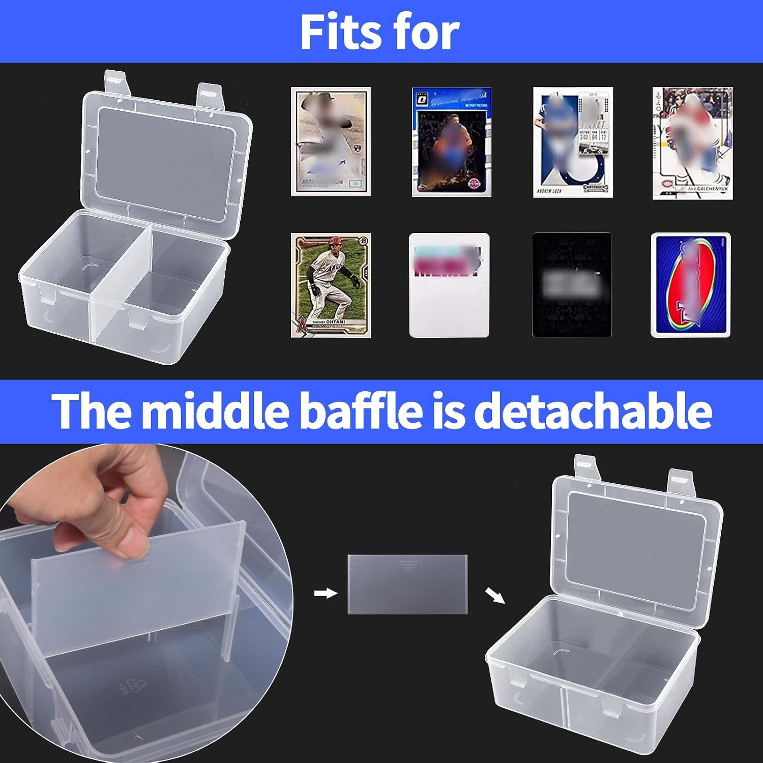 ALCYON 1600+ Trading Card Storage Box, Waterproof Plastic TCG Card Organizer with 4 Clear Display Cases & Removable Dividers, Deck Holder for Baseball, Football, Sports, MTG, PM Game Collections-Blue