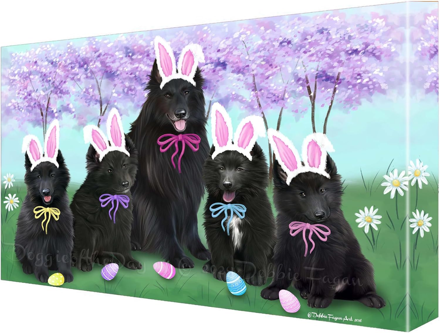 Doggie of the Day Easter Family with Belgian Shepherd Dogs Canvas Wall Art - Premium Quality Ready to Hang Room Decor - Flat Rolled 8" x 10"