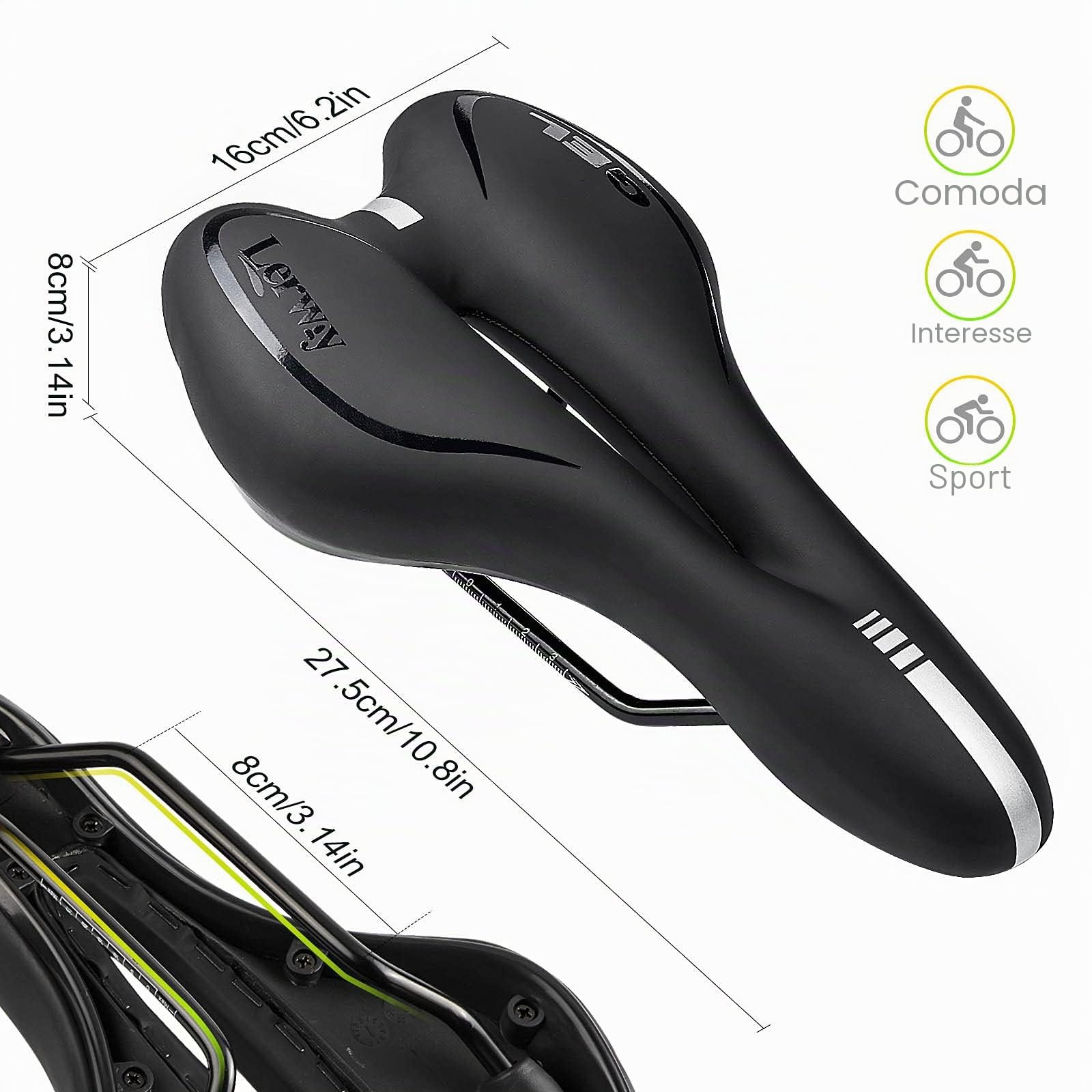 LERWAY Sella Bicicletta MTB, Sella Bici MTB, Nero Sedile Bici Strada Ciclismo BMX, Traspirante Sella Bici in PU Pelle, Impermeabile Sella Velo Confortevole Hollow Riflettente Bike Saddle