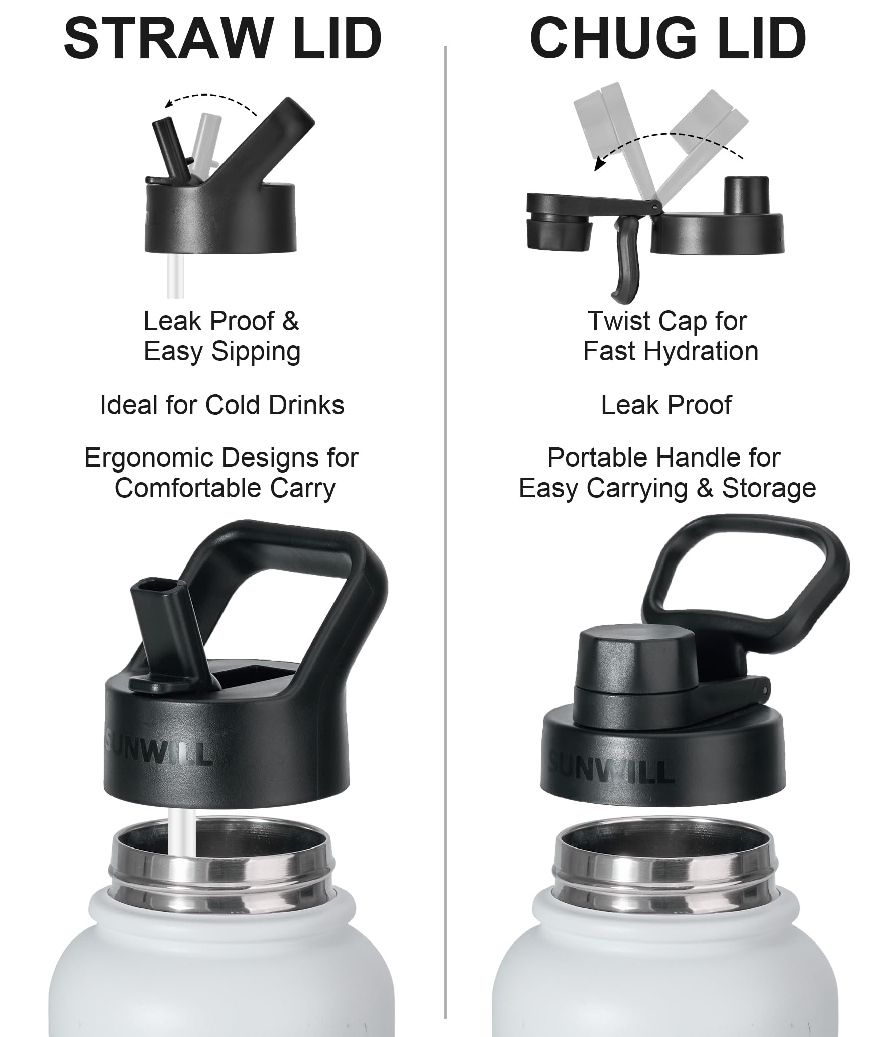 SUNWILL Metal Water Bottle 1l Stainless Steel - Image 2