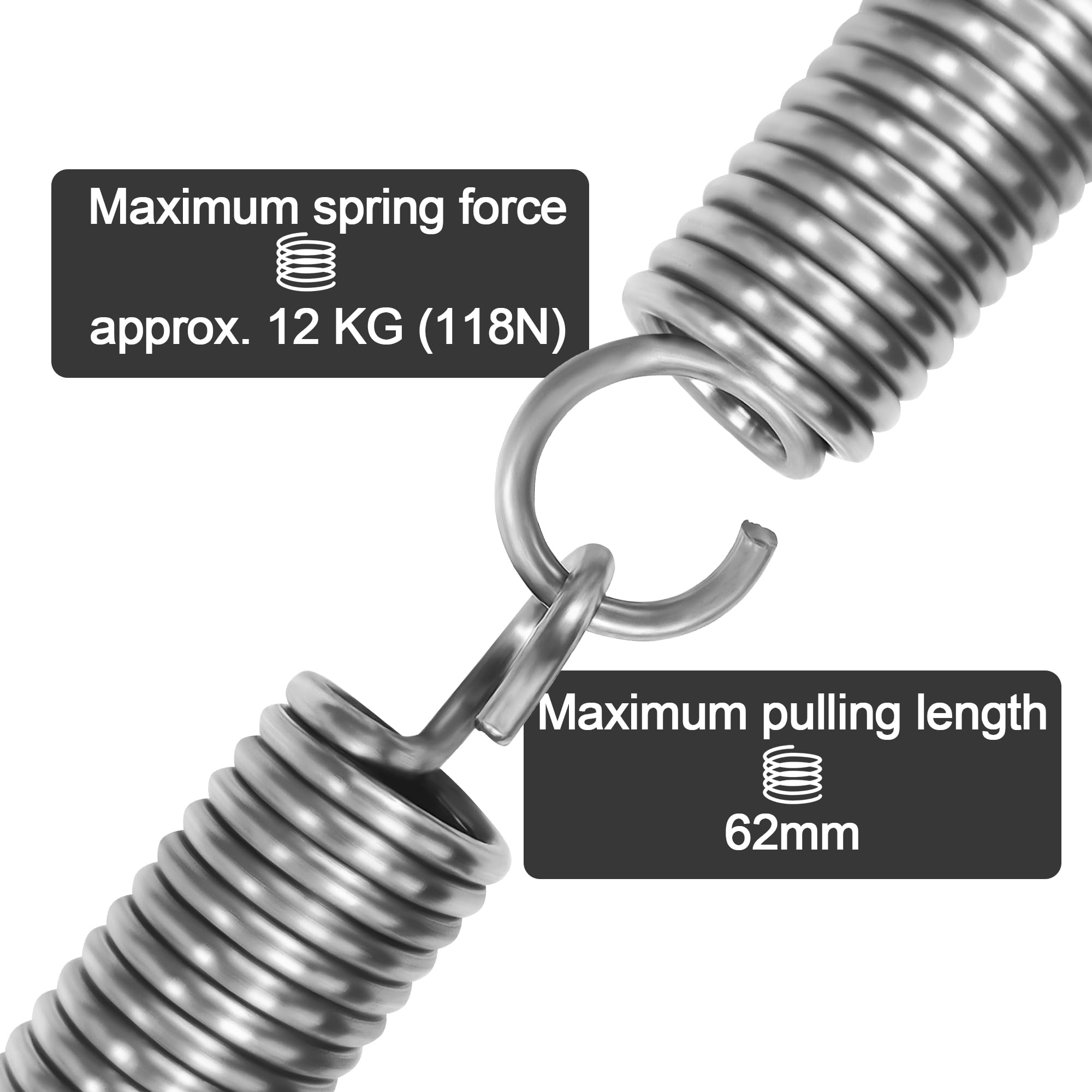 NICAVKIT 4 Molle Di Trazione In Acciaio Inox - Gancio Doppio, 50mm, Carico 13kg, Per Sospensione - Foto 8