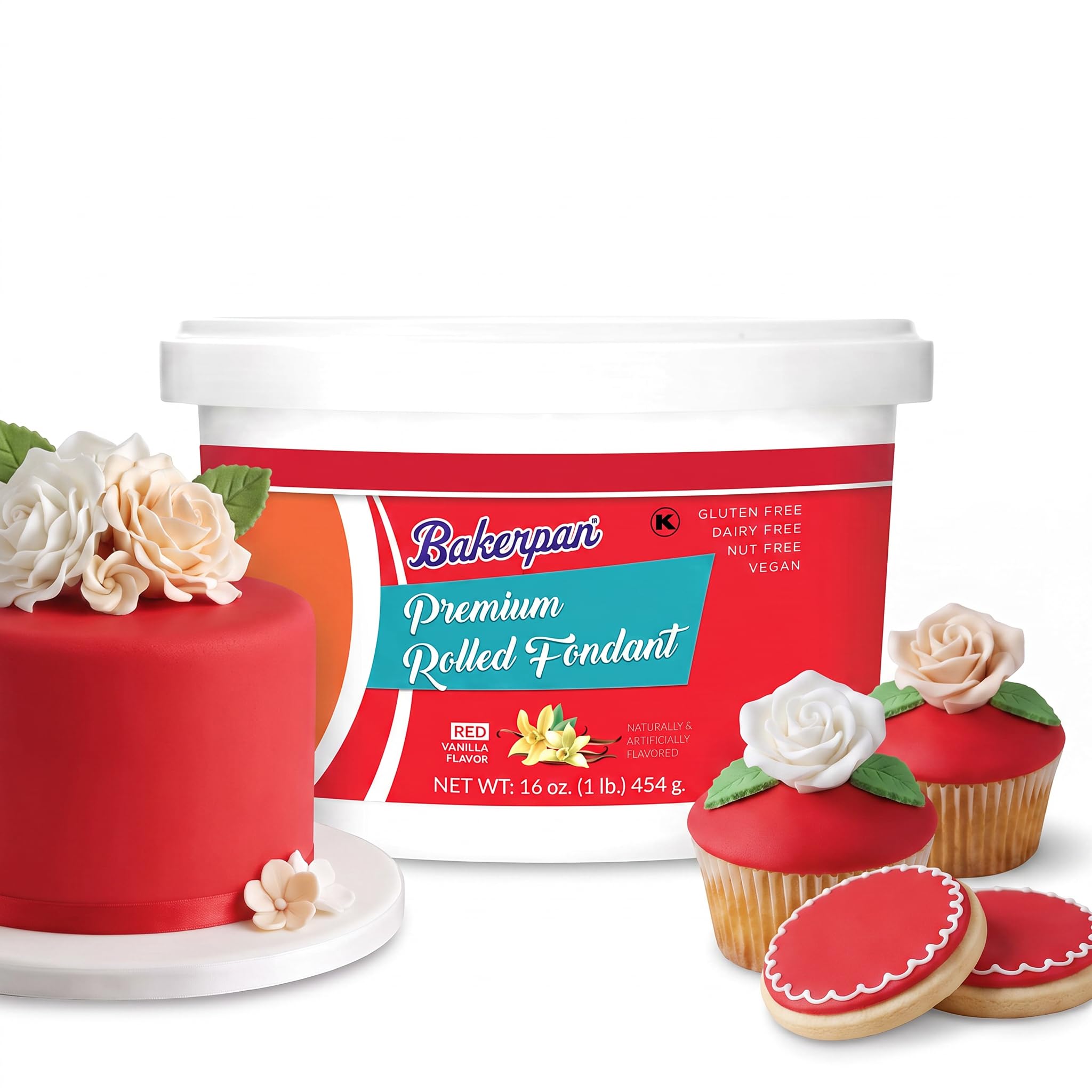 Bakerpan Premium Rolled Red Fondant For Cake Decorating - 1 Pound