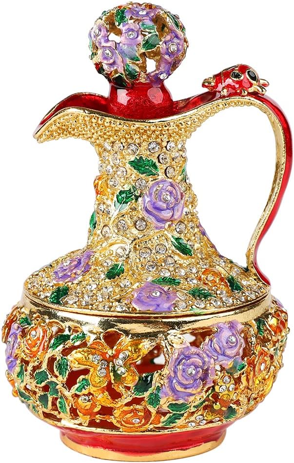 Furuida Hollow Out Vintage Vase Trinket Boxes Hinged with Flowers Pattern Hand-Painted Enamel Jewelry Box Ornaments Craft Gifts for Home Decor