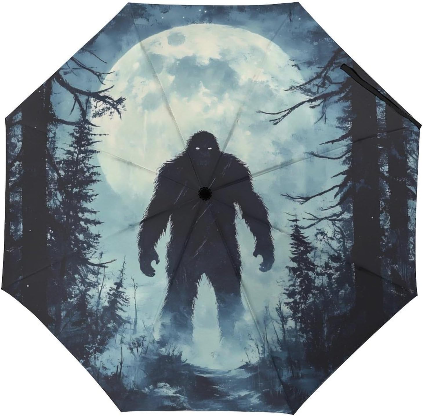 Sasquatch Bigfoot in Moon Compact Umbrella 3 Folding Windproof Automatic Umbrellas Portable Travel Accessories