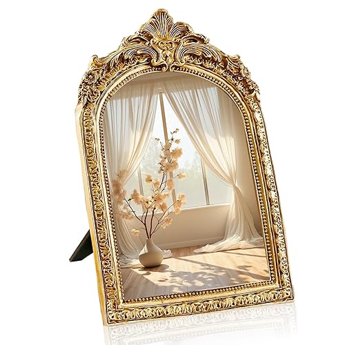 YUSONG Vintage Makeup Mirror for Tabletop - 8" Antique Gold