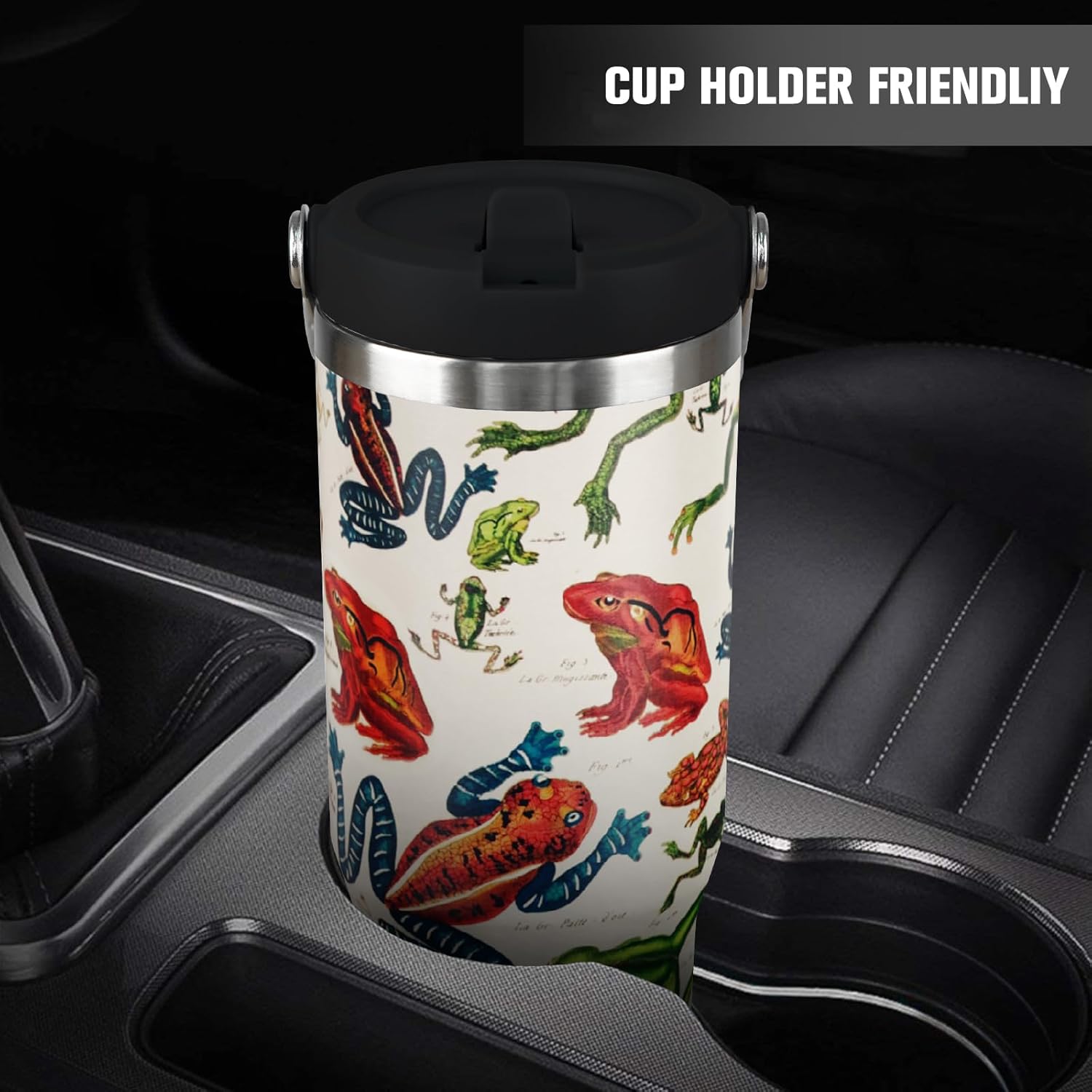 30oz Frog Flip Straw Tumbler, Insulated Coffee Travel Mug with Handle and Straw, 30oz Frog Water Bottle Gifts for Women and Girls - Image 6