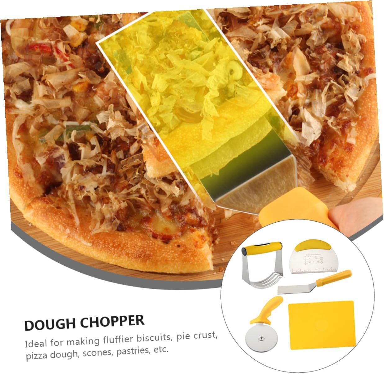 TOYANDONA 5pcs Stainless Steel Pizza Shovel and Dough Chopper Set with Silicone Kneading Mat, Scaled Baking Tool Kit for Home Kitchen Cooking and Dough Preparation